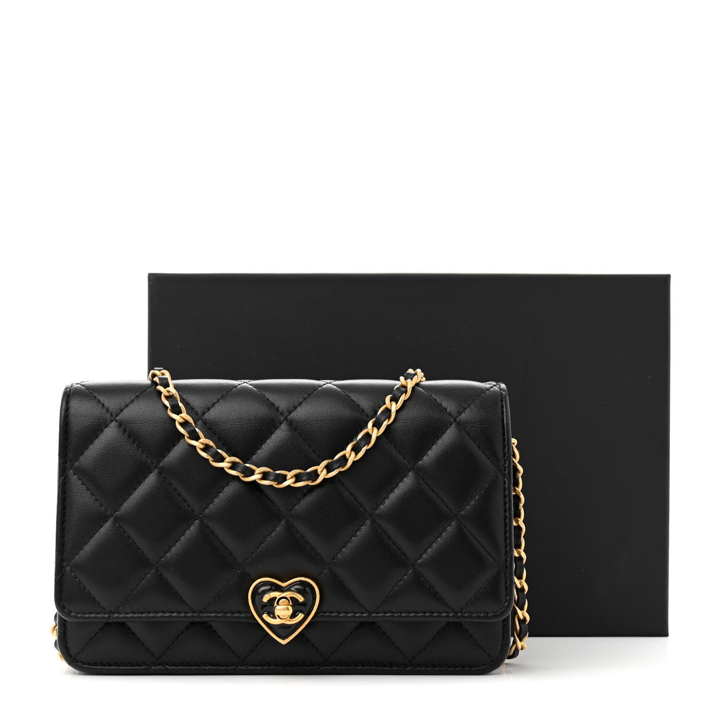 Lambskin Plexiglass Quilted Coco Love Wallet On Chain WOC Black