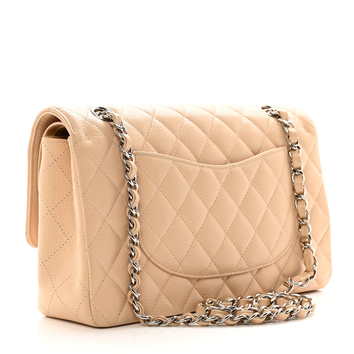 Caviar Quilted Medium Double Flap Beige