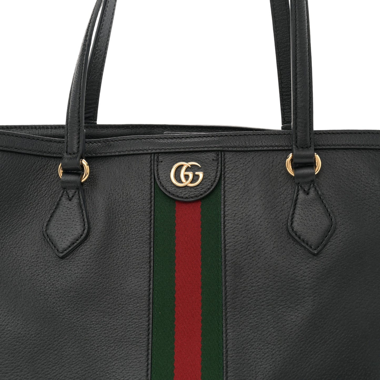 Textured Calfskin Web Medium Ophidia Shopping Tote Black