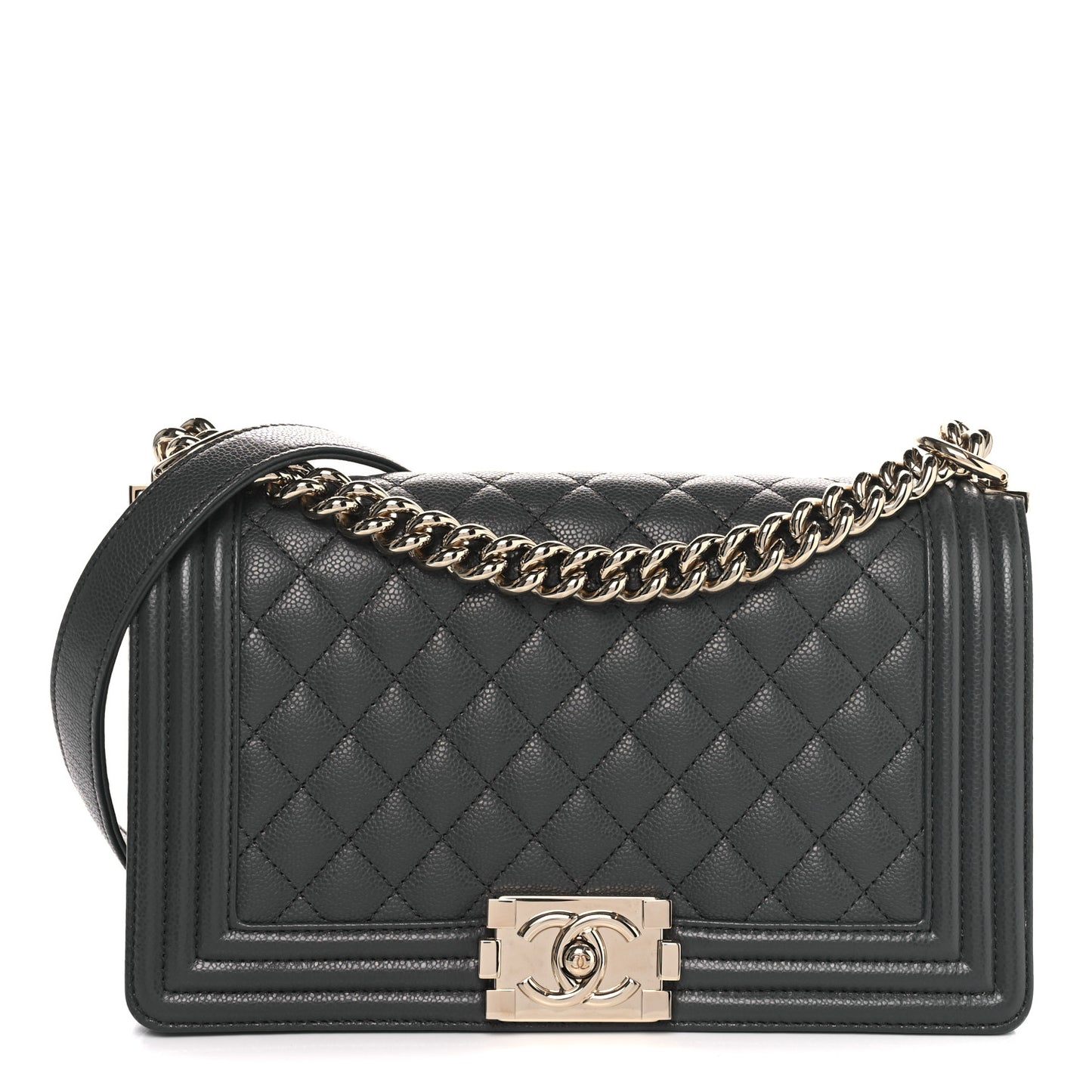 Caviar Quilted Medium Boy Flap Dark Grey