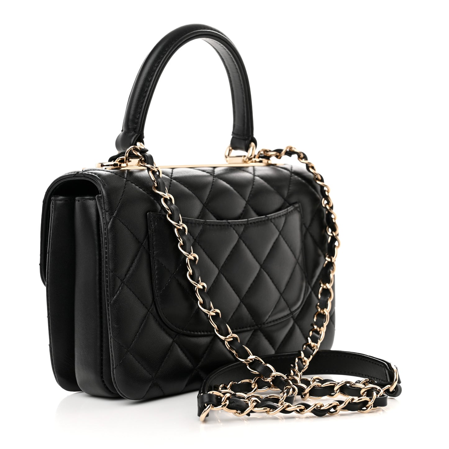 Lambskin Quilted Mini Trendy CC Dual Handle Flap Bag Black