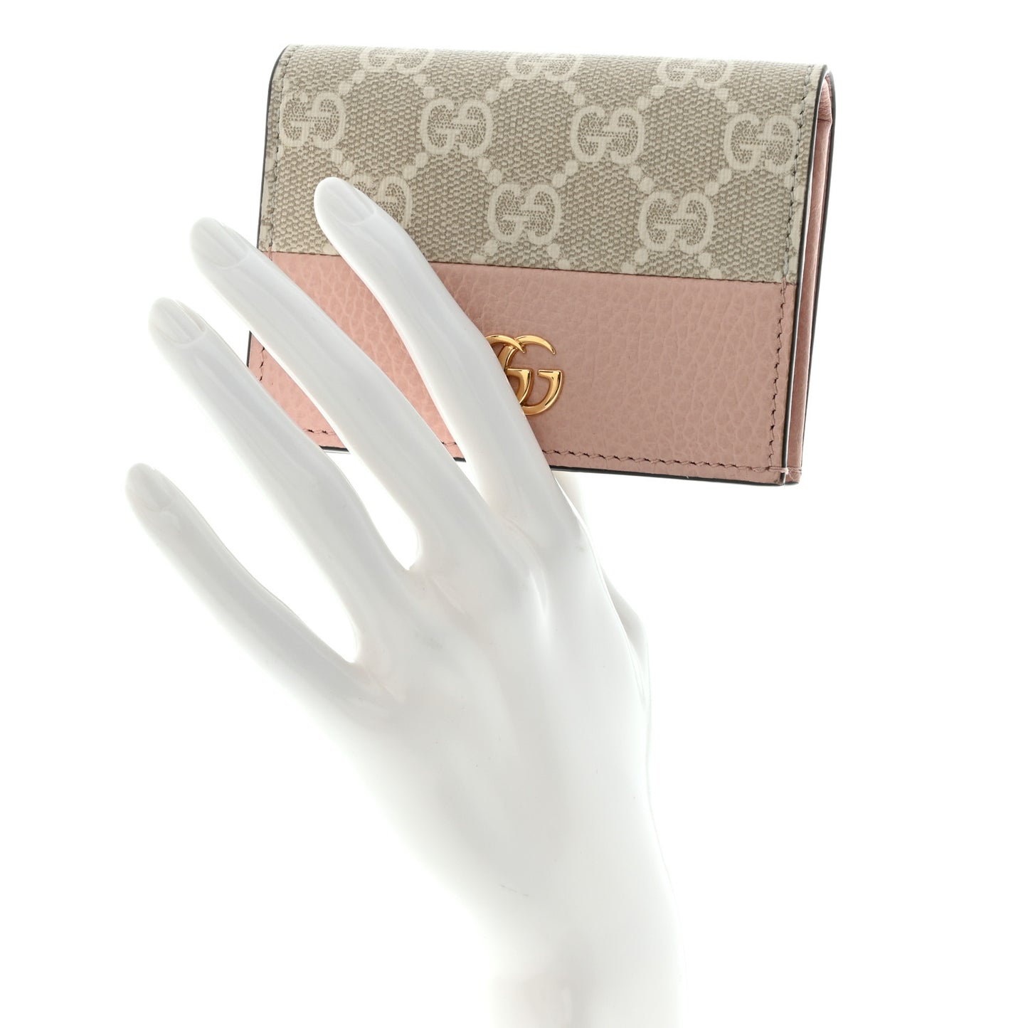 Dollar Calfskin GG Supreme Monogram GG Marmont Card Case Perfect Pink Beige Mystic White