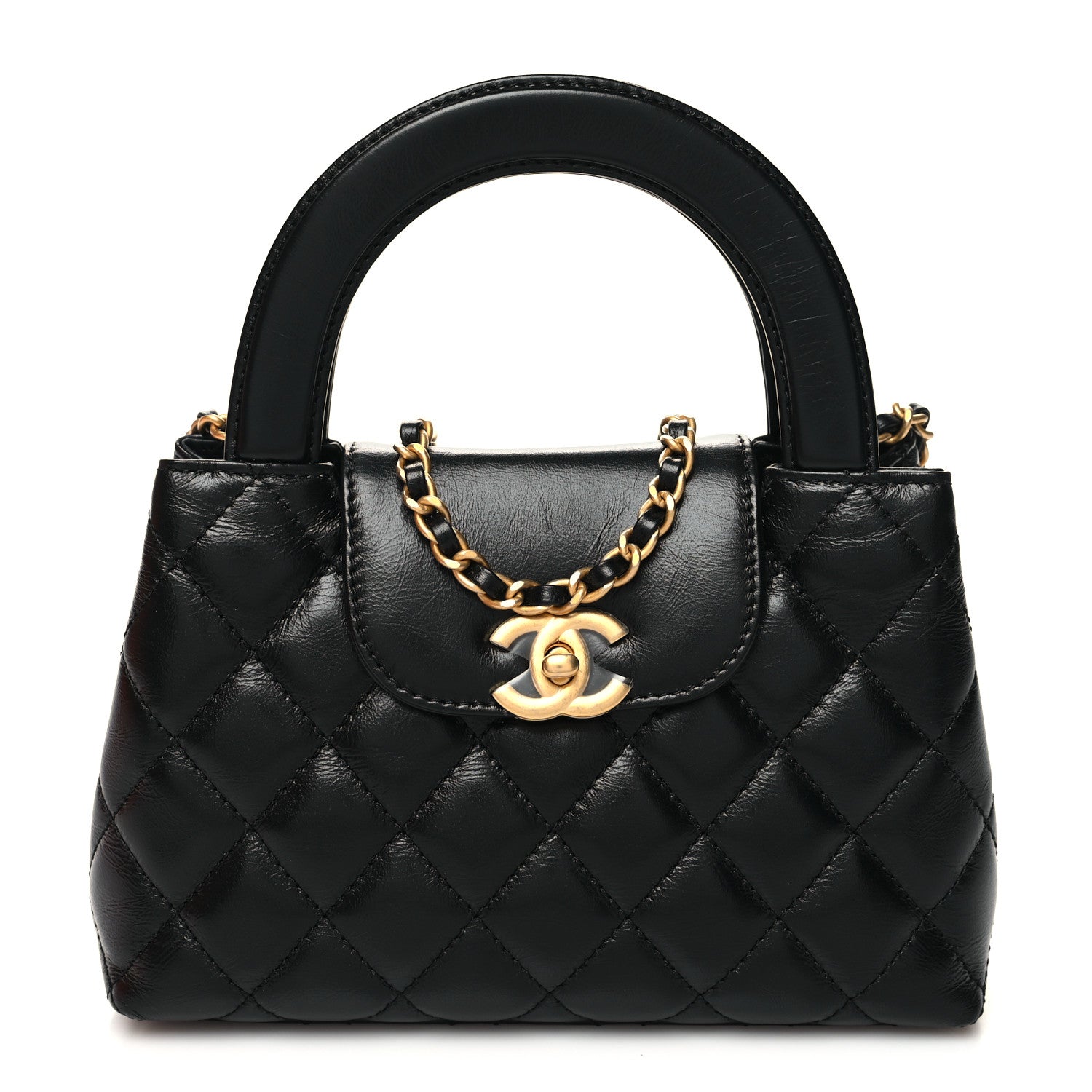 Chanel Shiny Aged Calfskin Quilted Nano Kelly Shopper Black 1 of 10