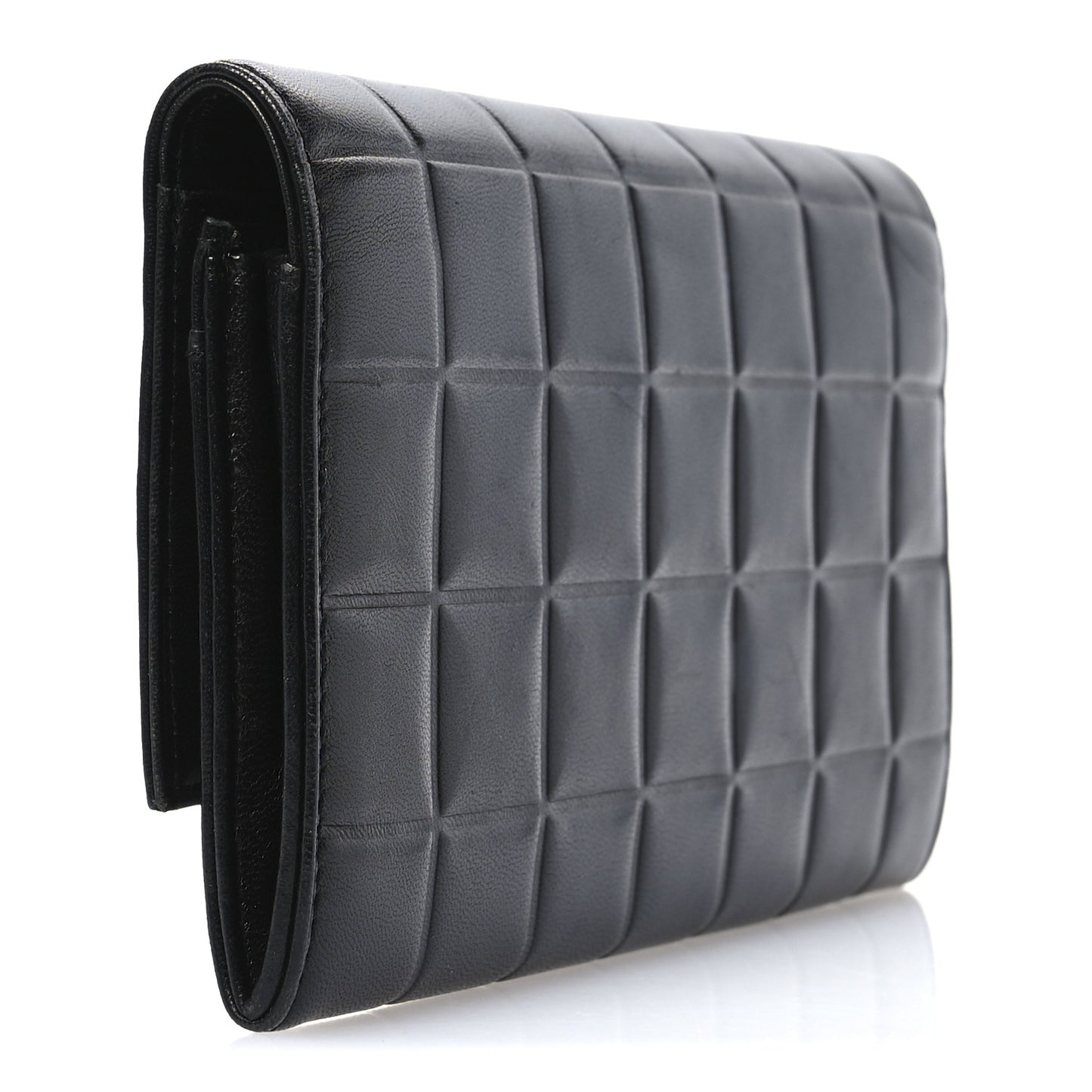 Lambskin Quilted Chocolate Bar Long Wallet Black