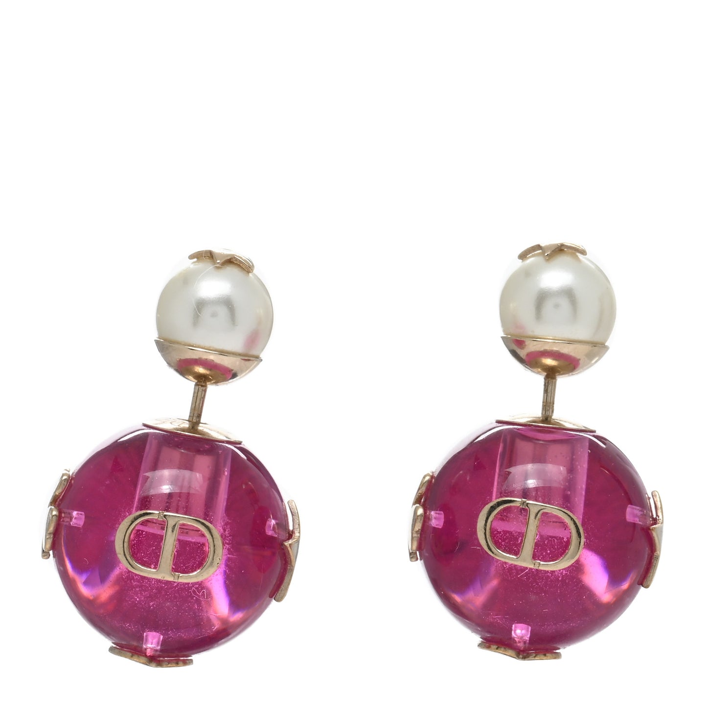 Resin Pearl Dior Tribales Earrings Gold White Transparent Rani Pink