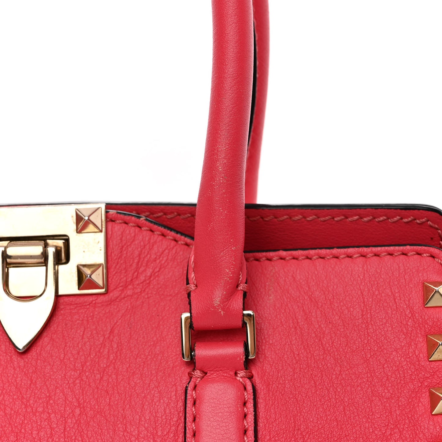 Vitello Rockstud Double Handle Tote Deep Rose