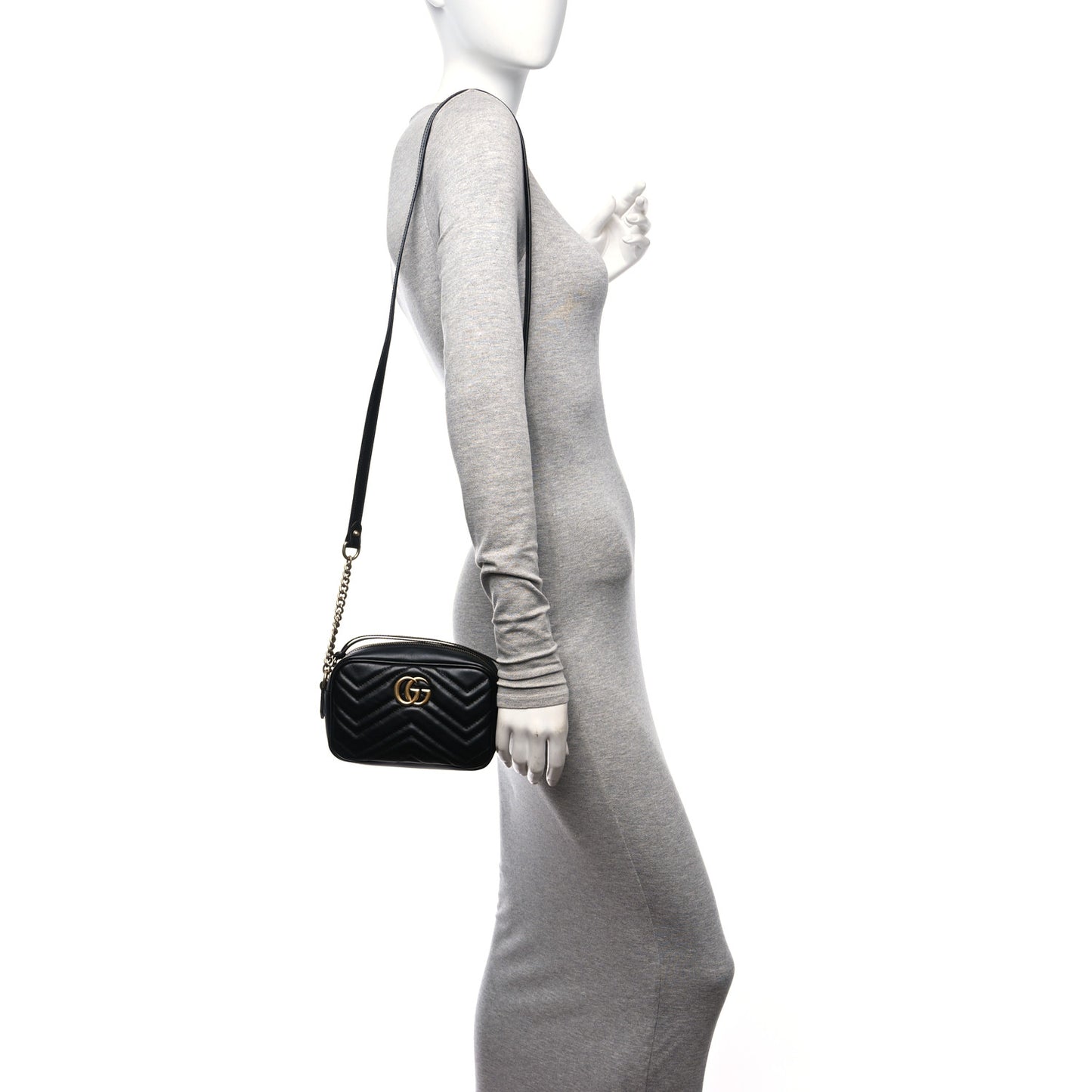 Calfskin Matelasse Mini GG Marmont Chain Shoulder Bag Black