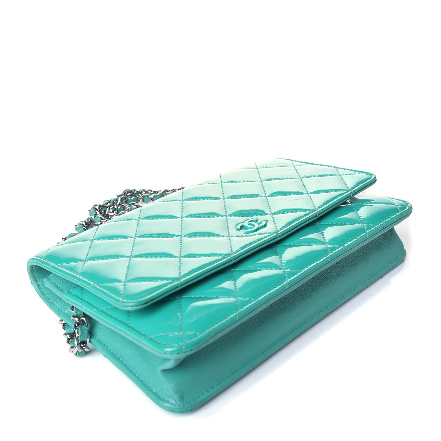 Patent Quilted Wallet On Chain WOC Blue