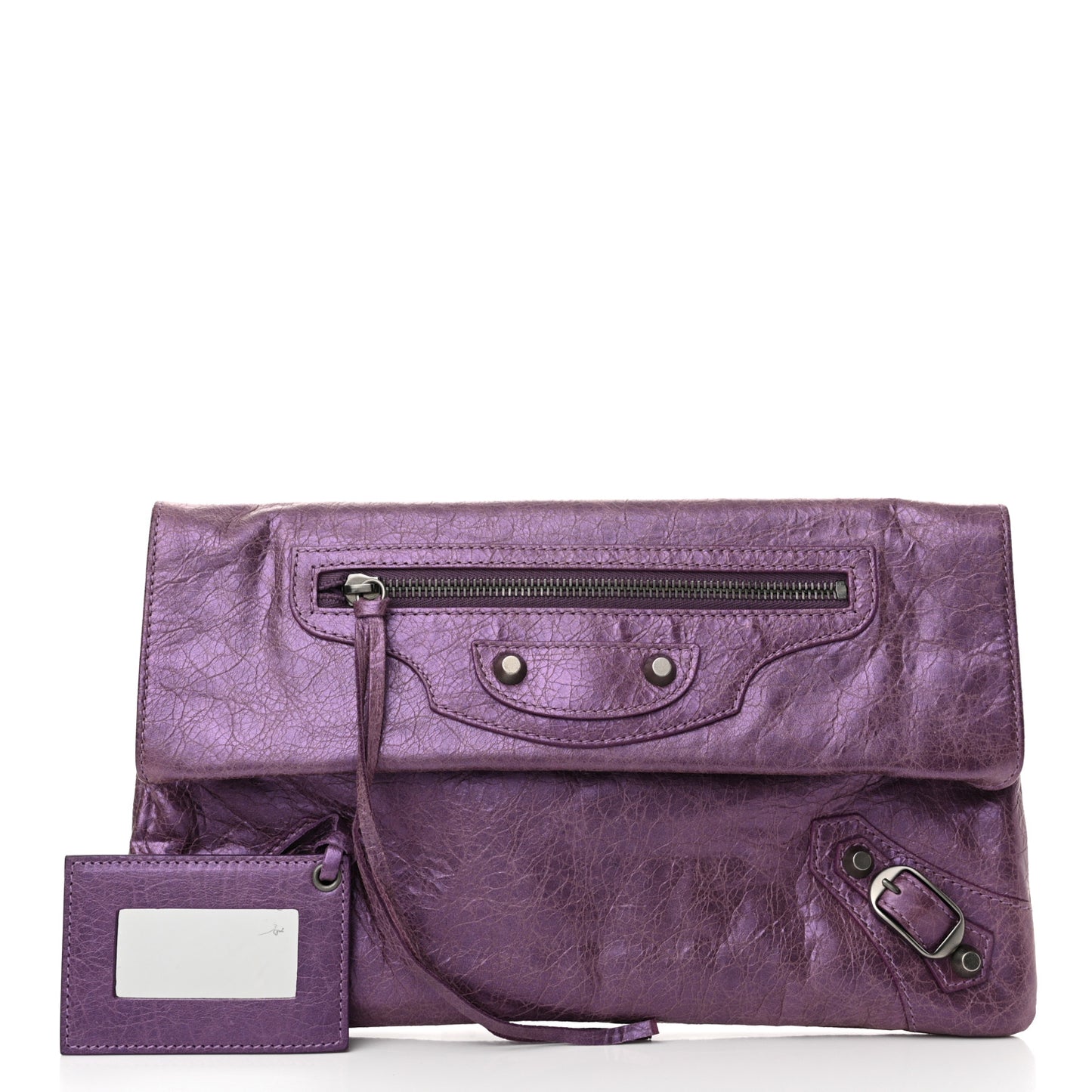 Agneau Classic Hardware Envelope Clutch Metallic Purple