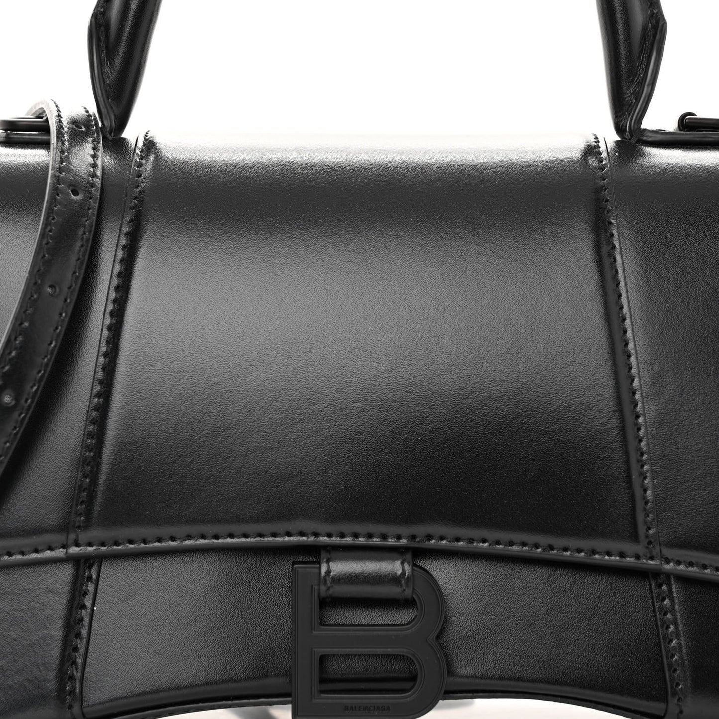 Shiny Box Calfskin Monochrome Small Hourglass Top Handle Bag Black