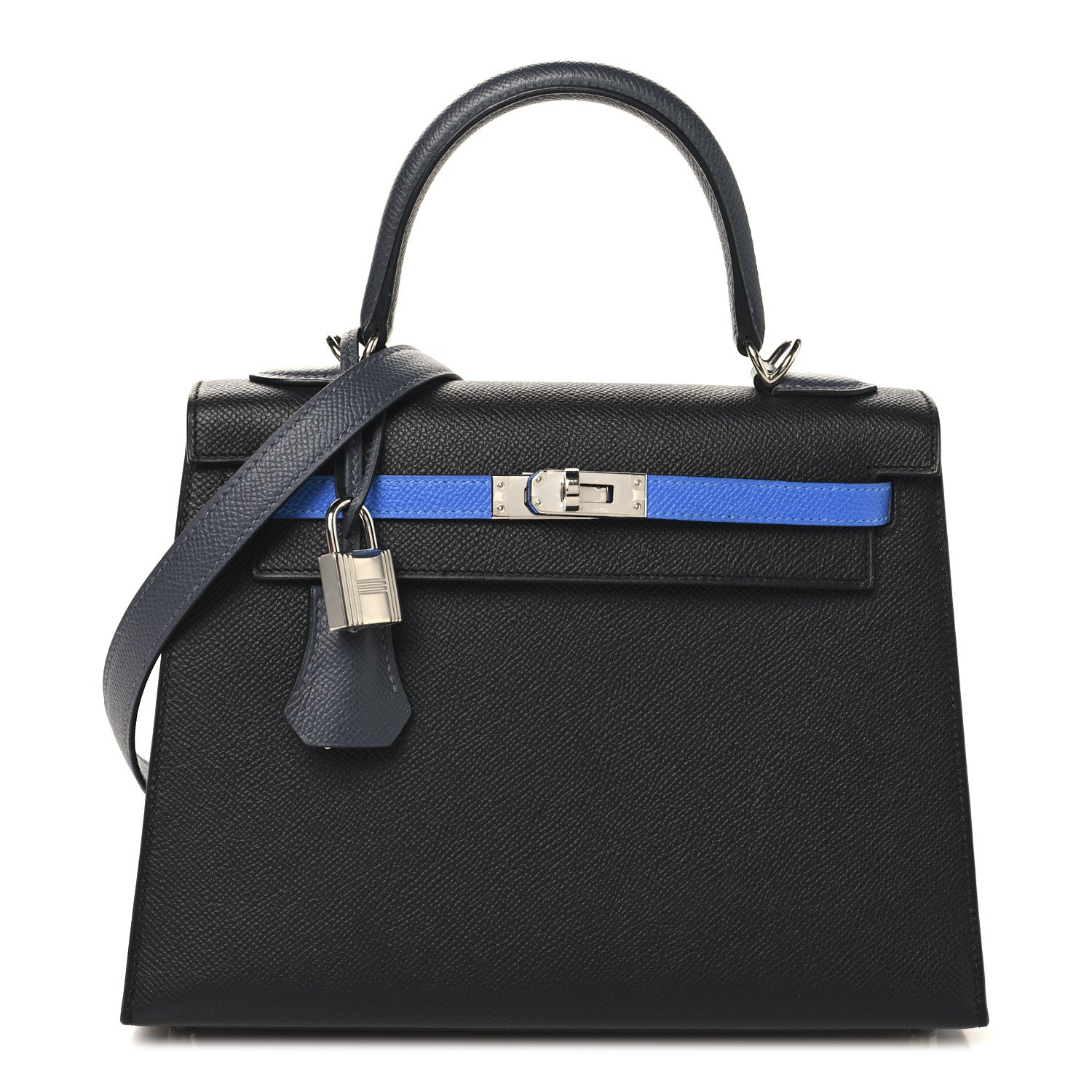 Hermes Epsom Tri-Color Kelly Sellier 25 Black Ardoise Bleu