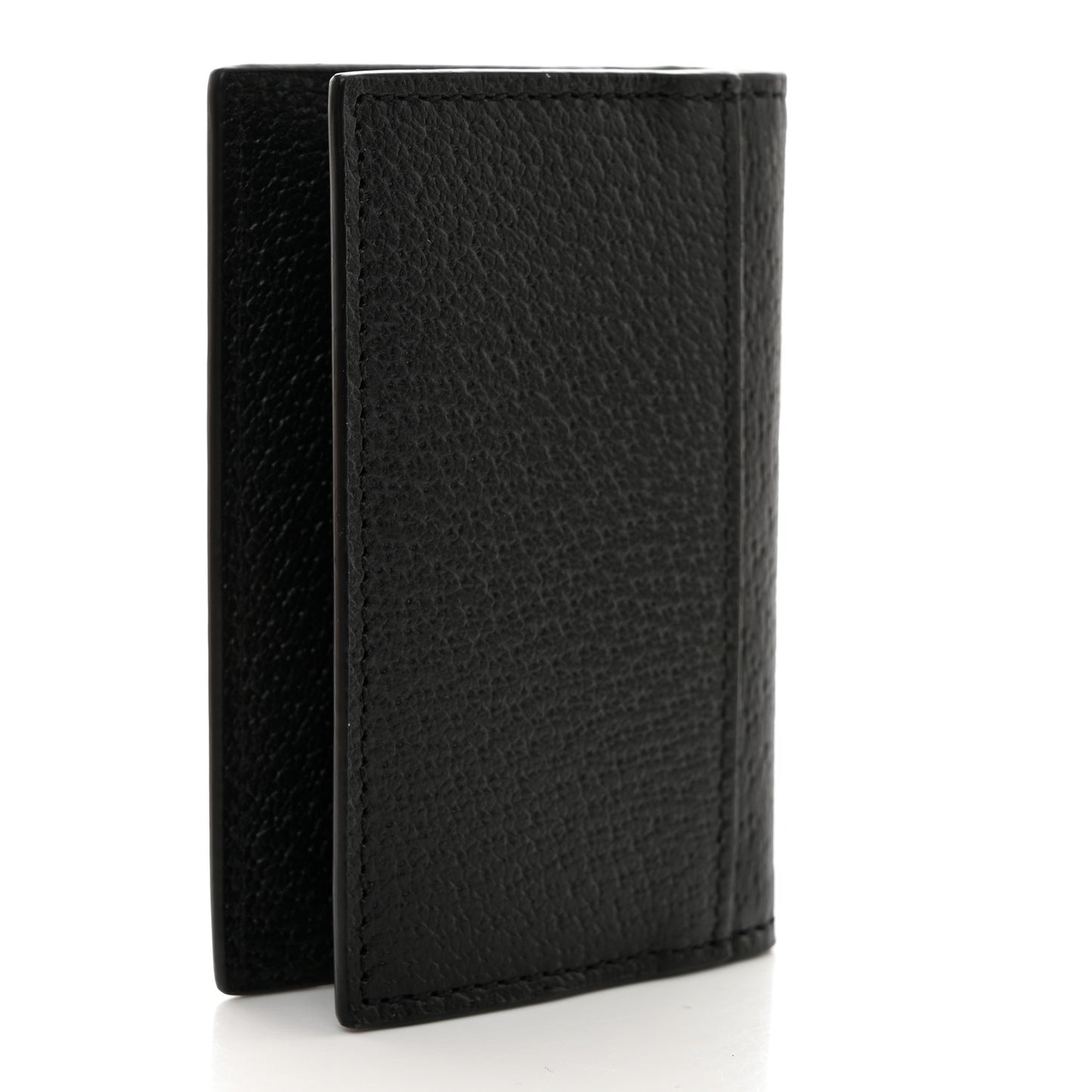 Textured Dollar Calfskin Horsebit Card Holder Black