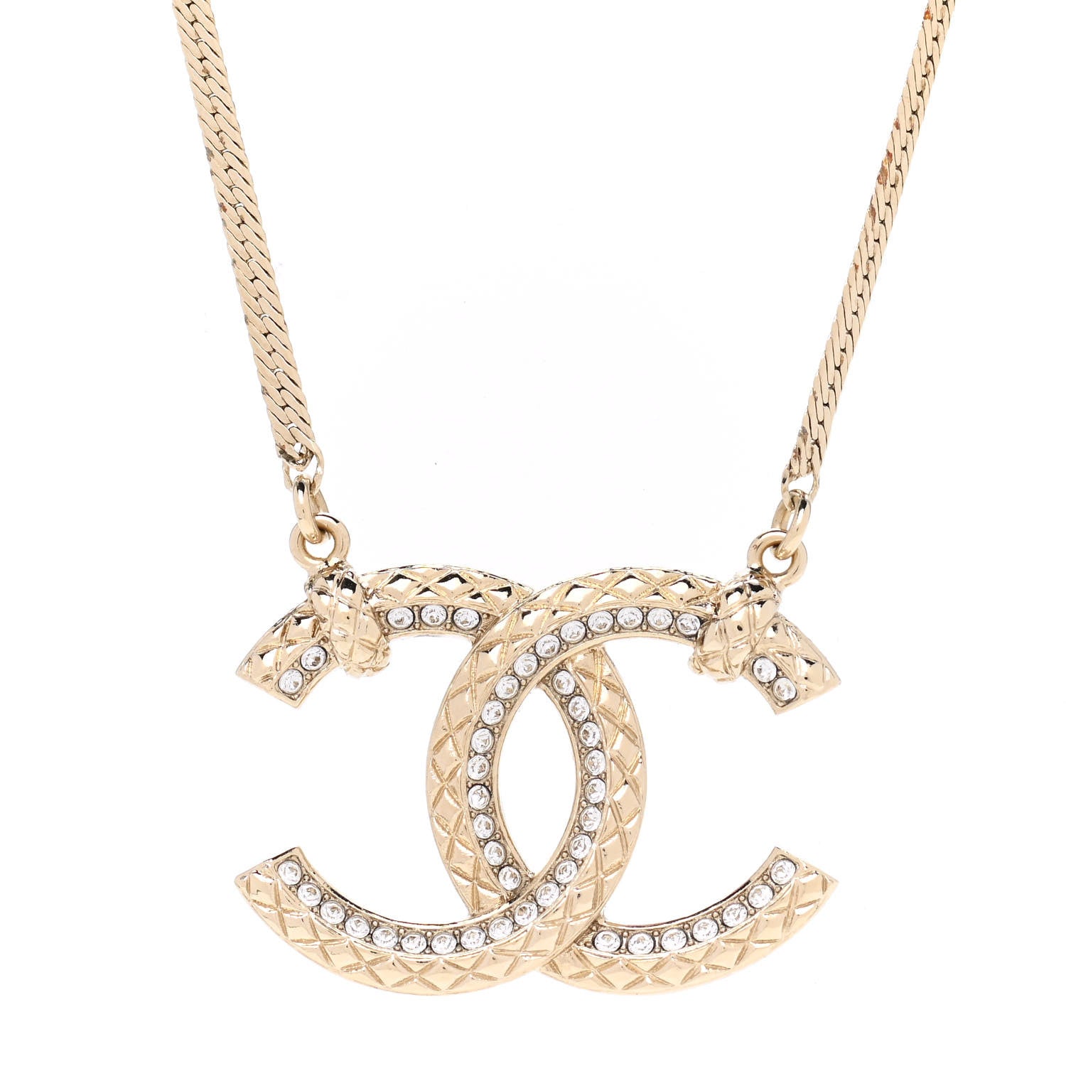 Chanel Crystal Textured CC Pendant Necklace Gold 4 of 7