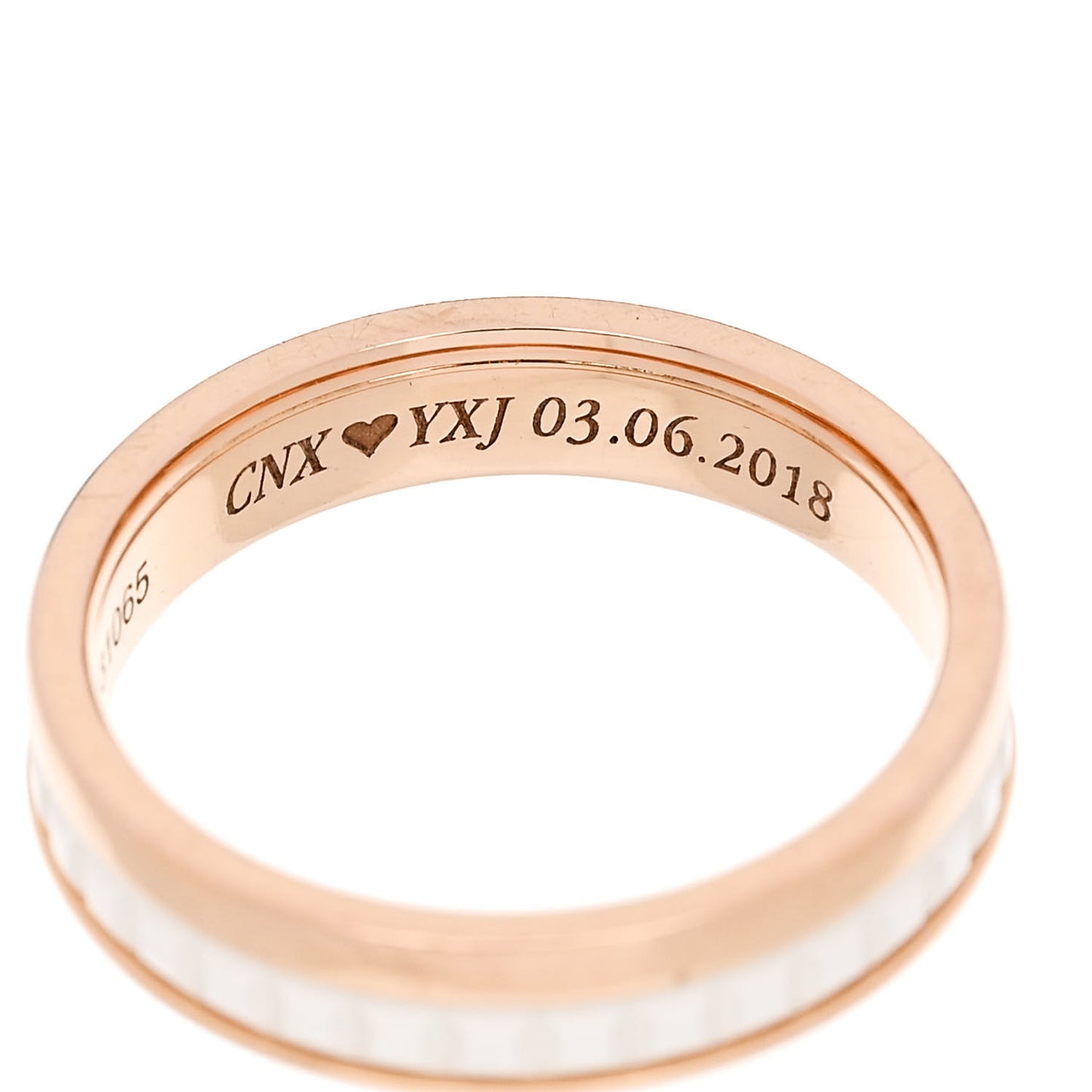 18K Pink Gold Ceramic Quatre White Edition Wedding Band Ring 47 4.25 59/8.75