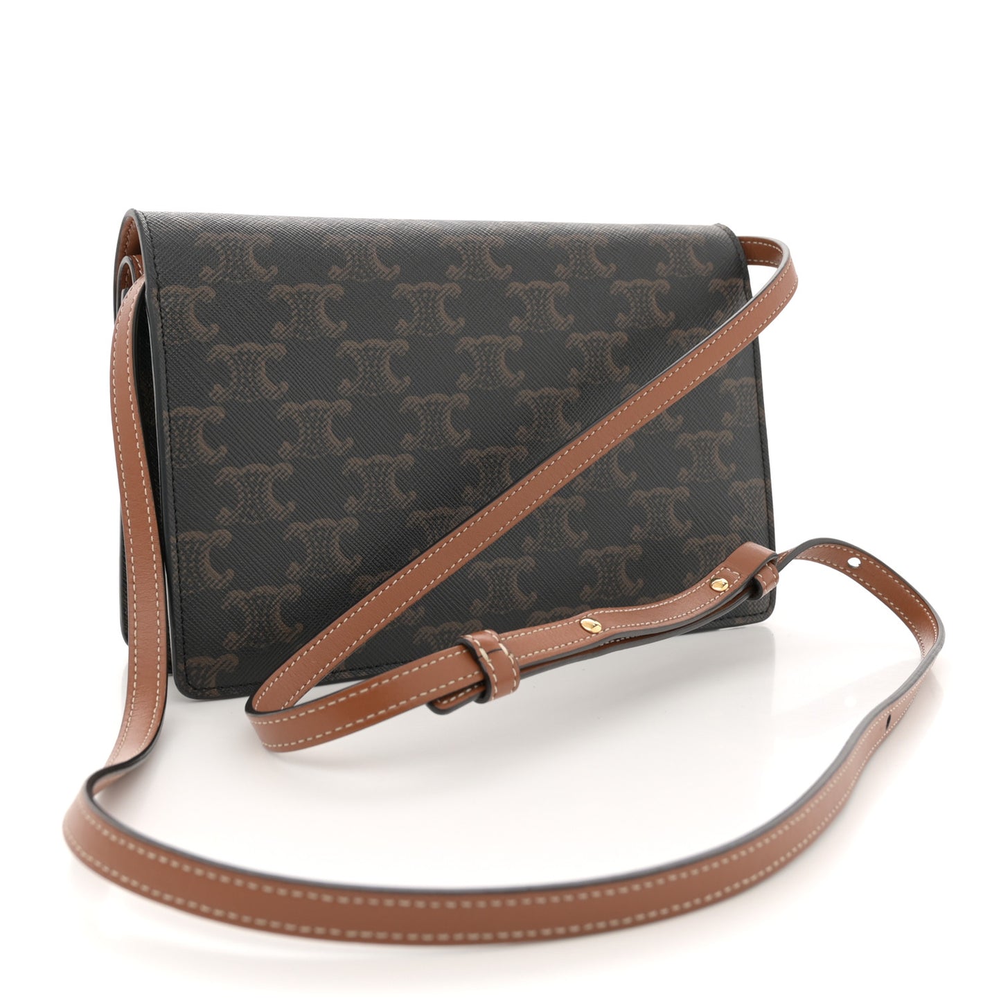 Triomphe Canvas Lambskin Wallet On Strap Tan