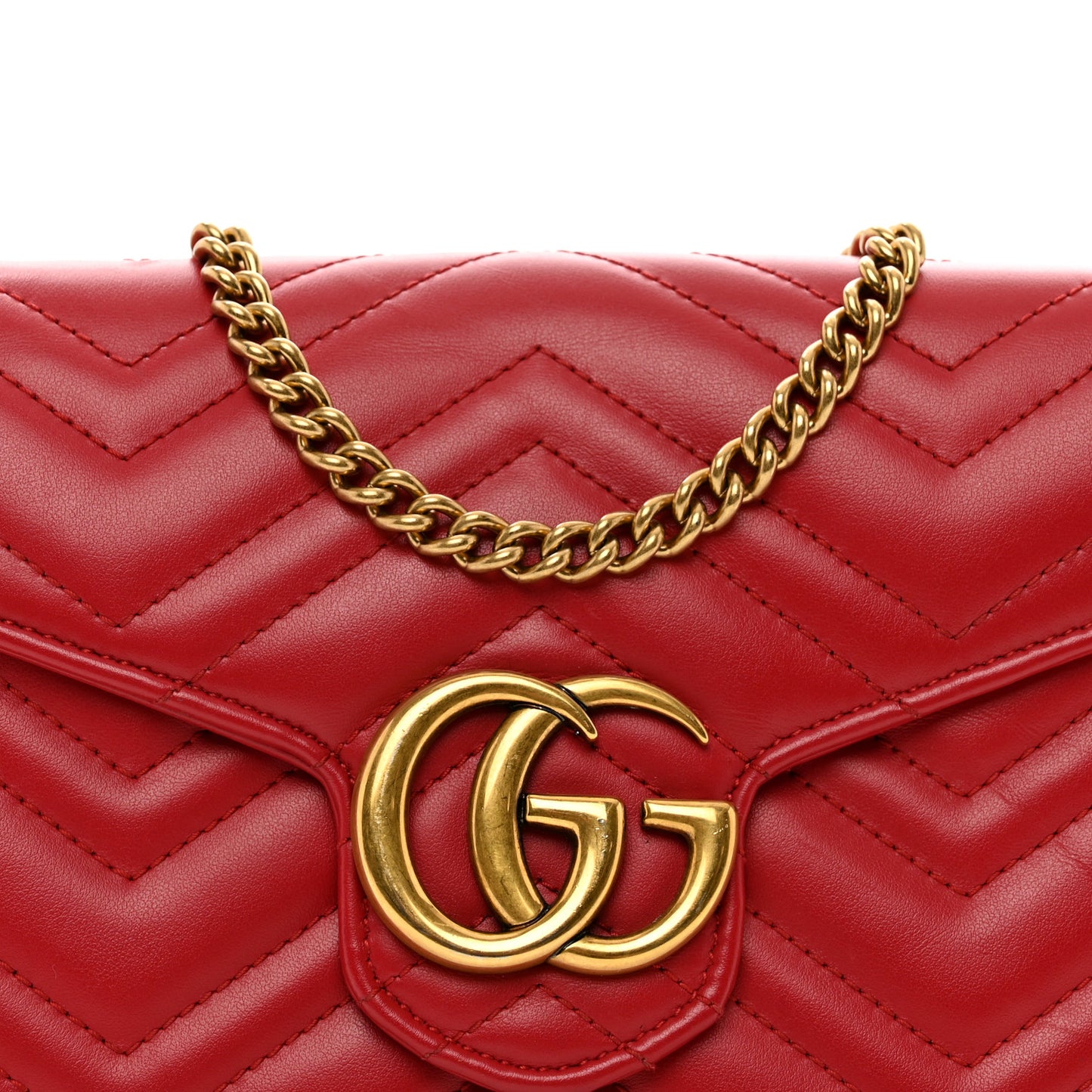 Calfskin Matelasse GG Marmont Chain Wallet Hibiscus Red