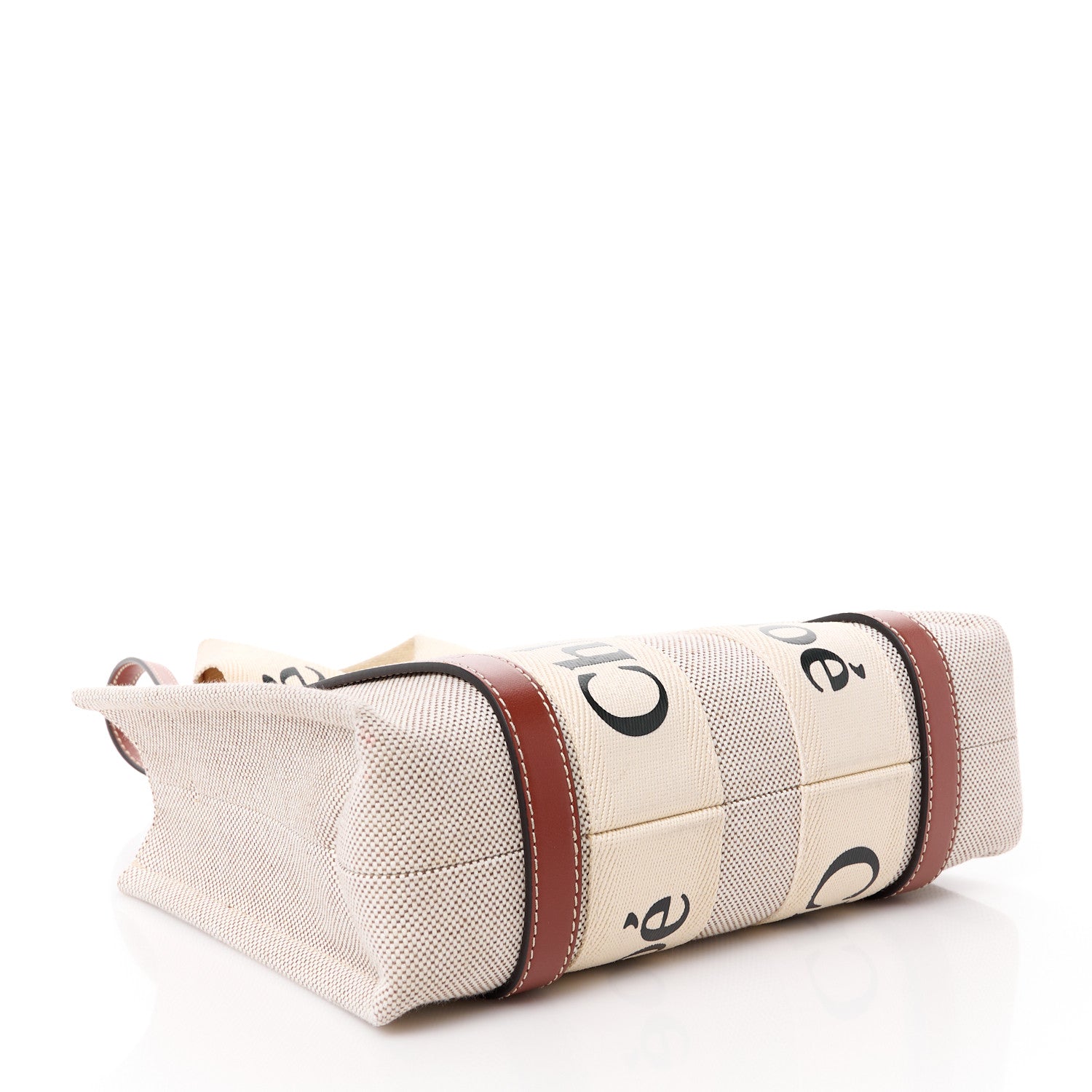Chloe Cotton Calfskin Small Woody Ribbon Tote With Strap White Brown 4 of 11