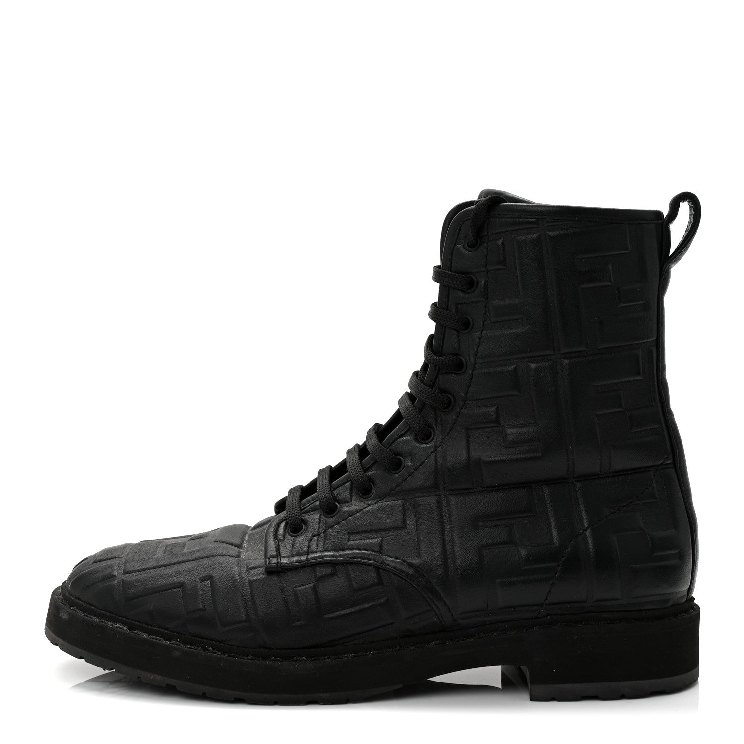 Fendi Nappa FF Embossed Womens Biker Boots 39.5 Black 1776323