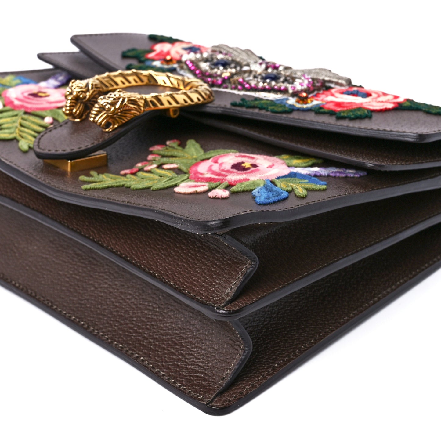 Calfskin Web Owl Embroidered Medium Dionysus Shoulder Bag New Acero Multicolor