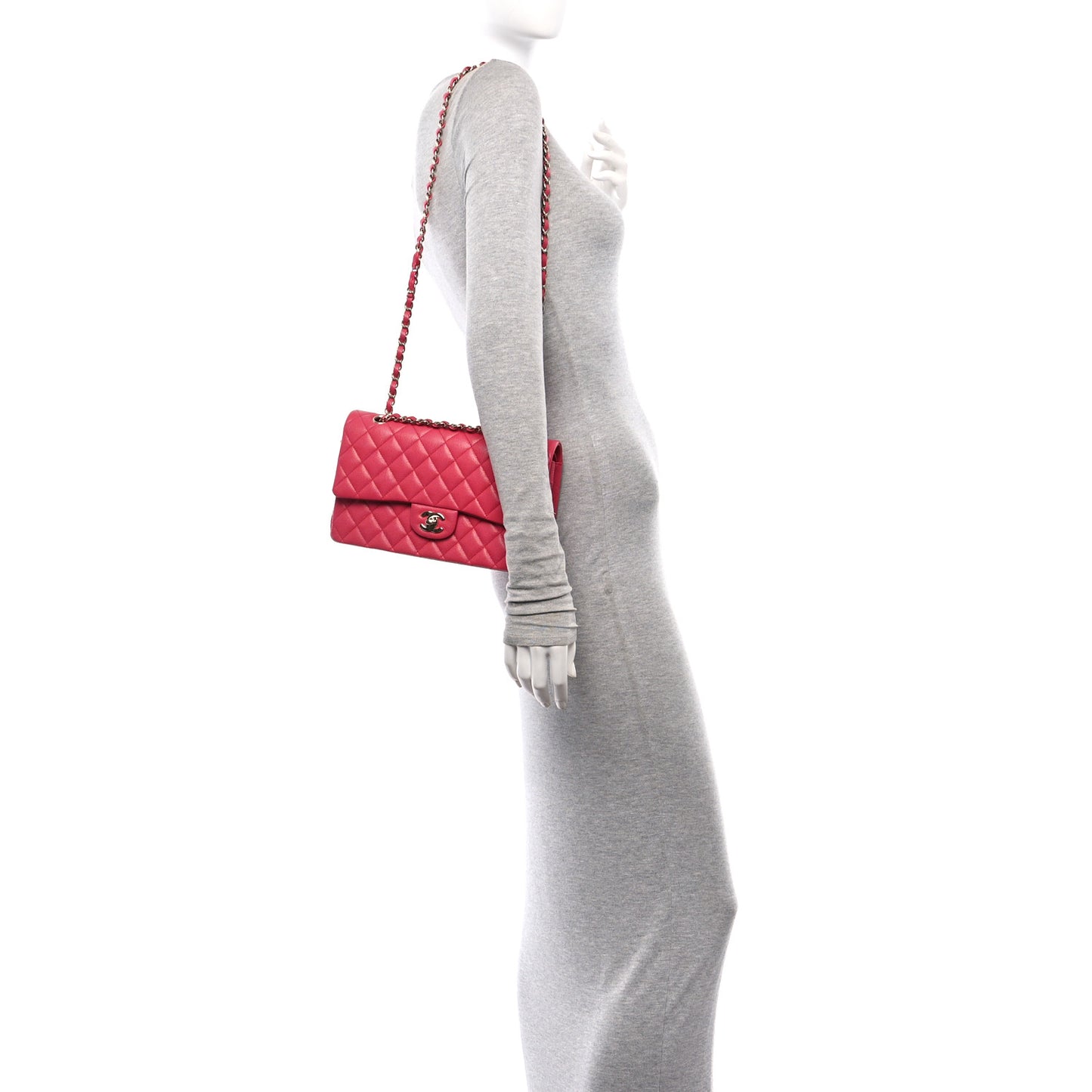 Caviar Quilted Medium Double Flap Dark Pink
