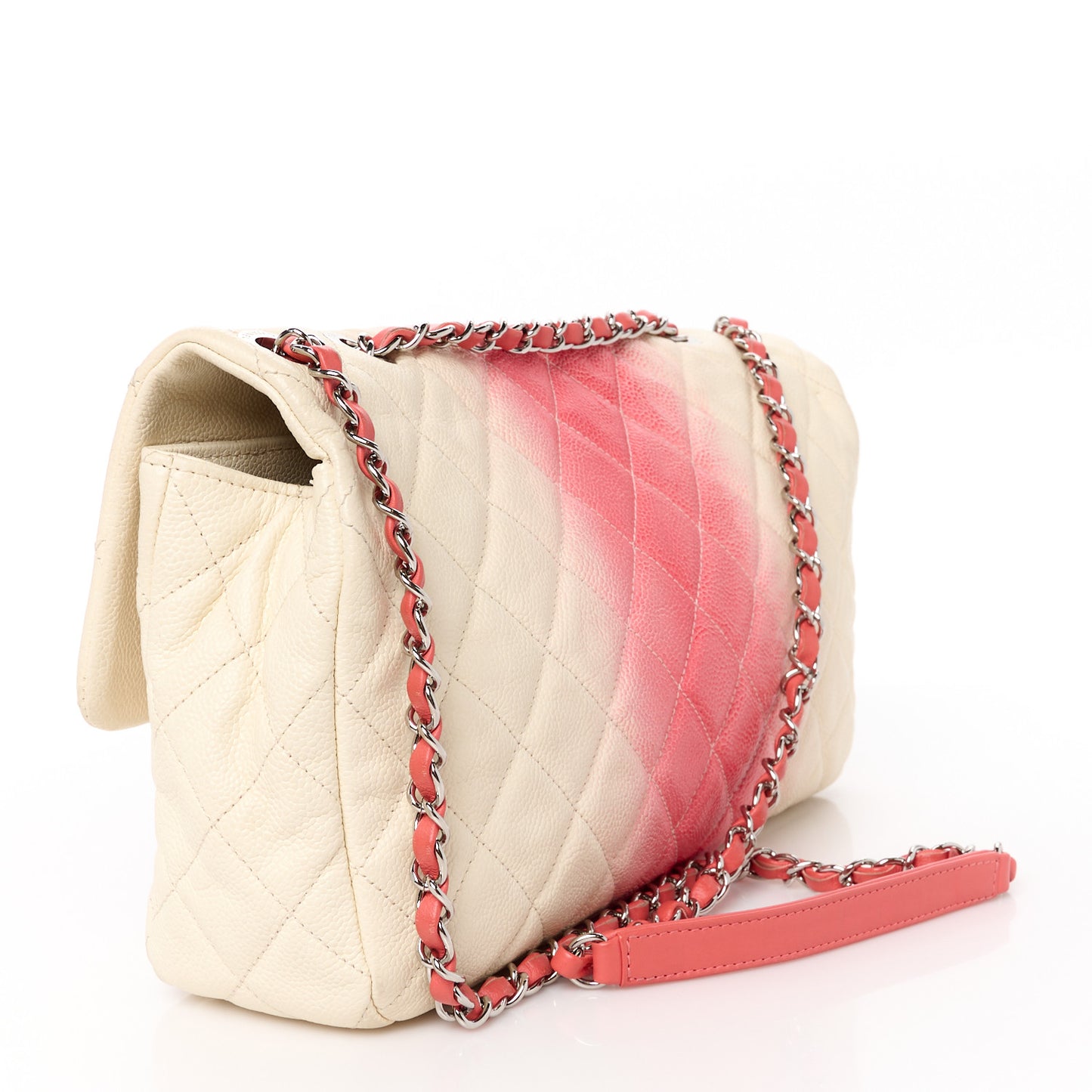 Caviar Quilted Ombre Jumbo Single Flap White Rose Pink