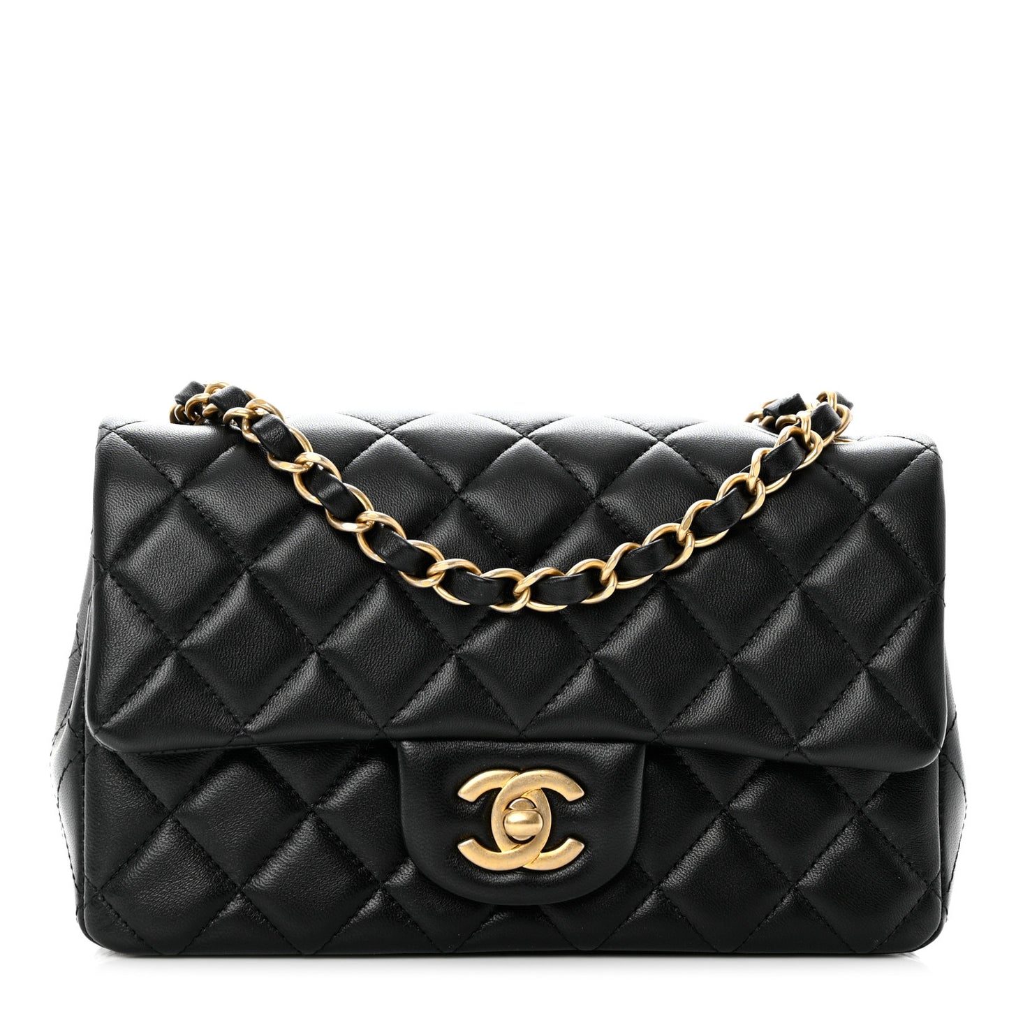 Lambskin Quilted Mini Rectangular Flap Black