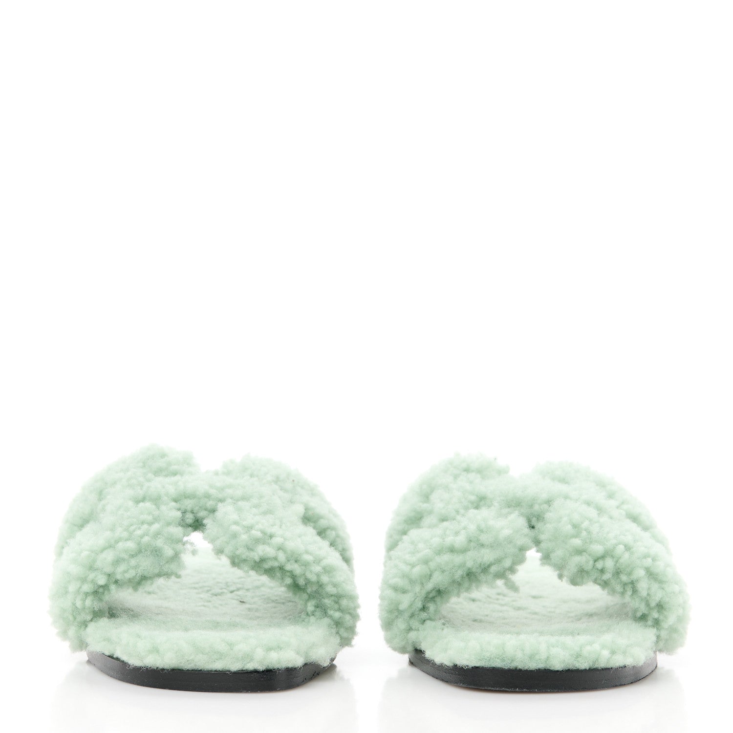 Hermes Woolskin Oran Sandals 36.5 Vert D’eau 2 of 8