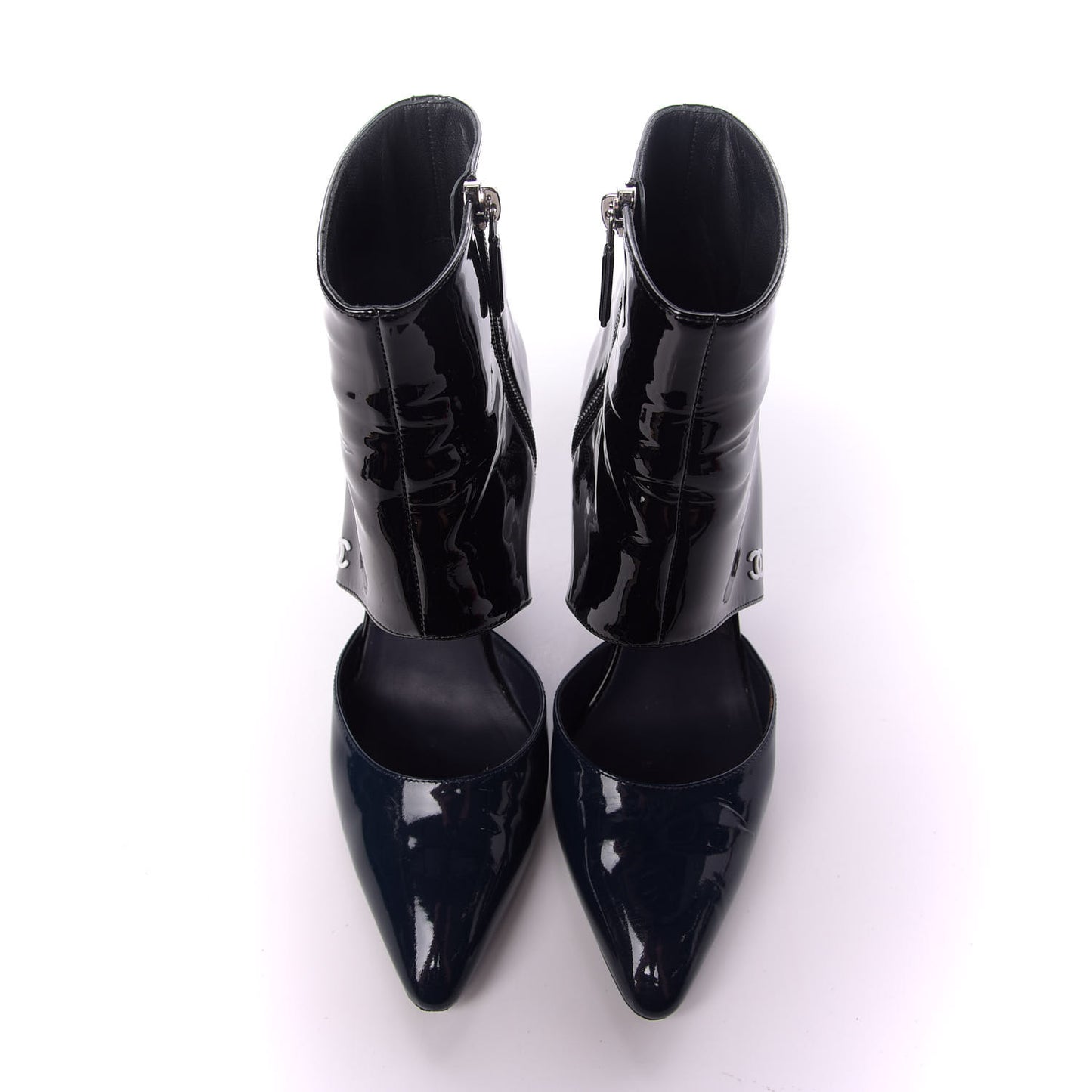 Patent Calfskin Pumps 38 Black Navy