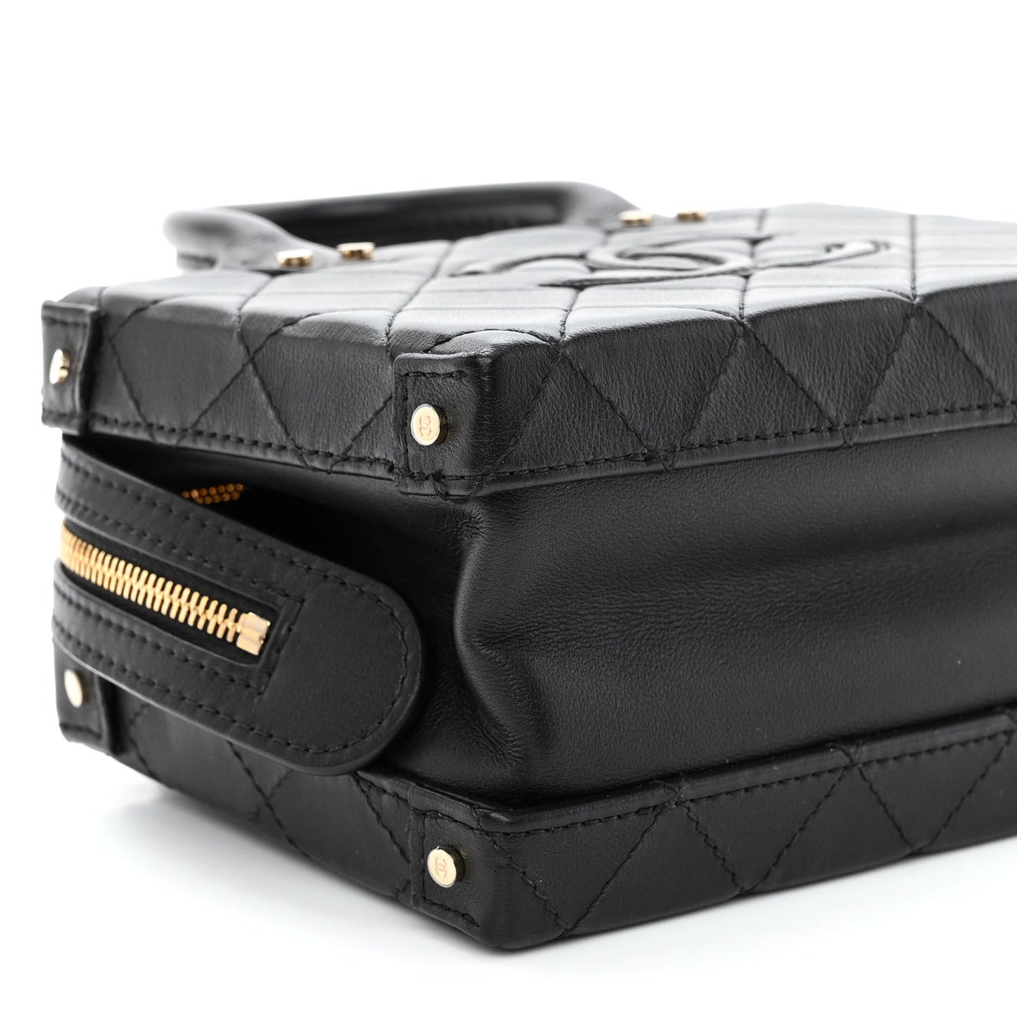 Calfskin Quilted Small Studded Square Vanity Case Black