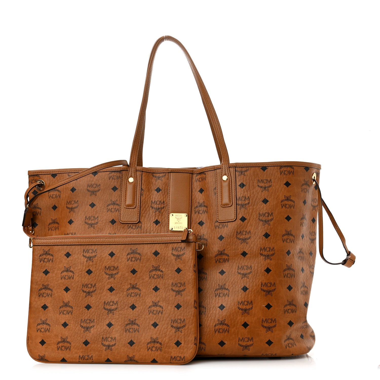 MCM Visetos Large Liz Reversible Shopper Tote Cognac 1 of 15