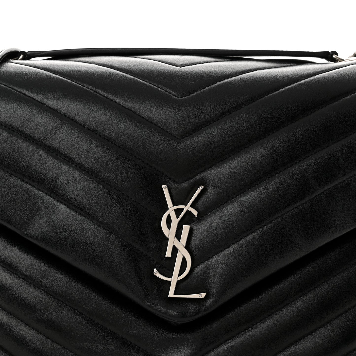 Calfskin Y Quilted Monogram Large Loulou Chain Satchel Black
