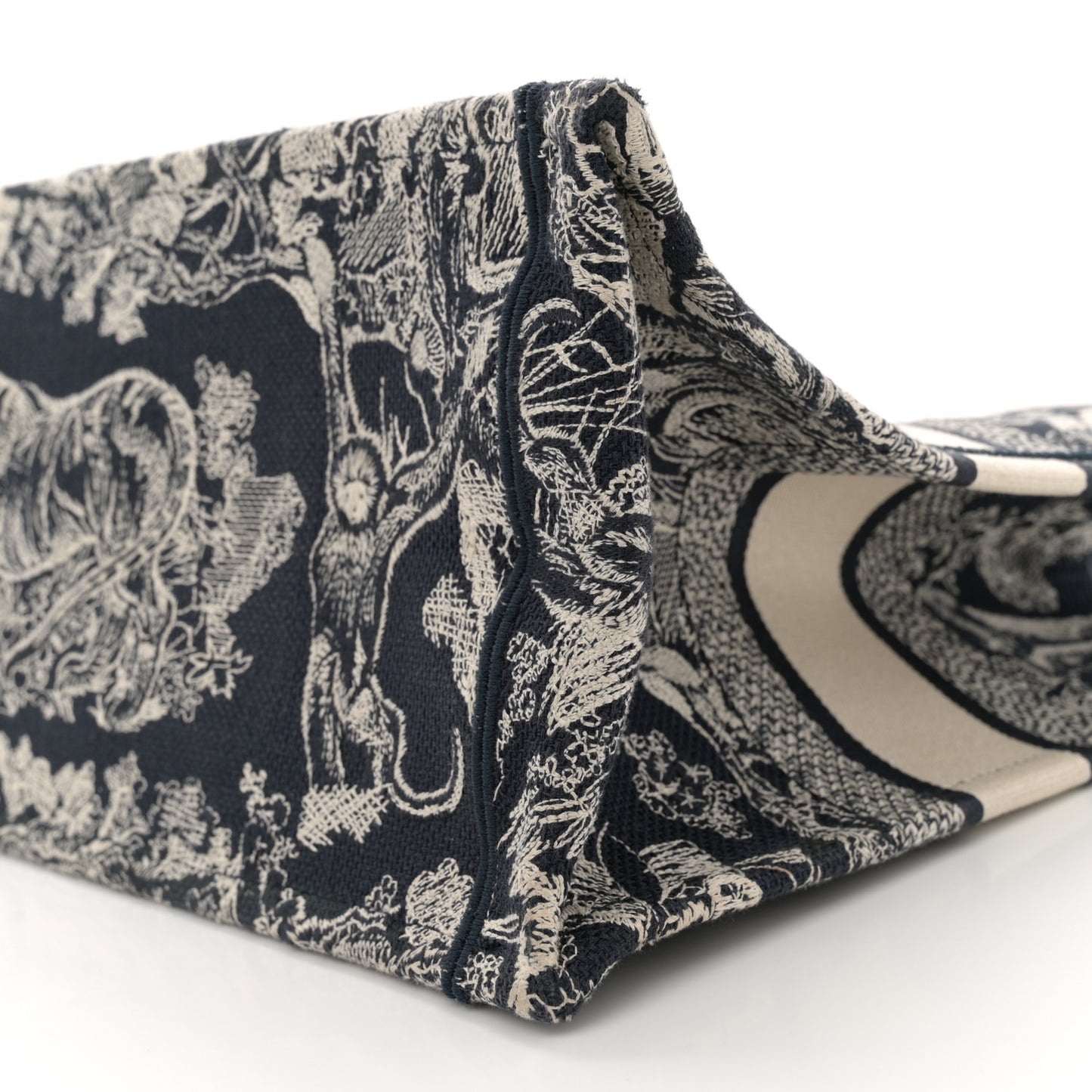 Canvas Embroidered Medium Toile De Jouy Reverse Book Tote Blue