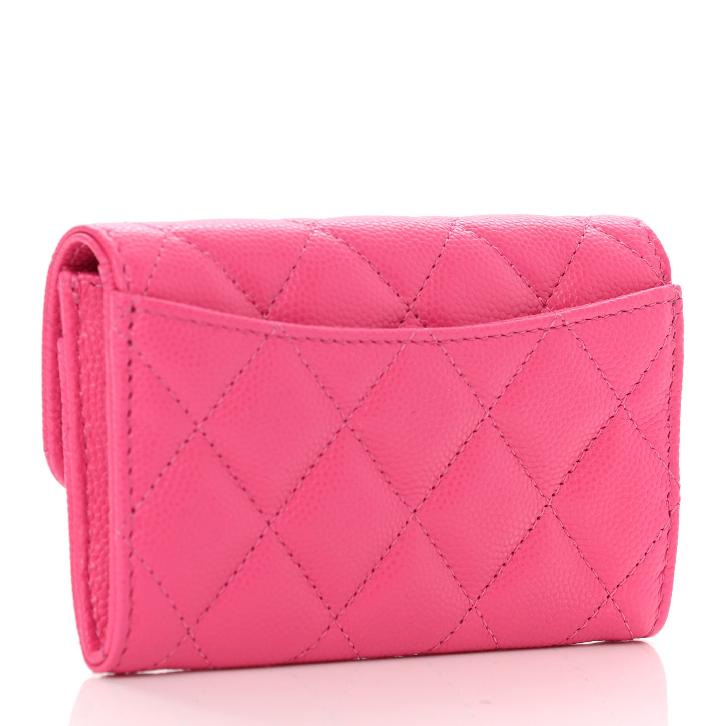 Caviar Quilted Flap Card Holder Wallet Pink