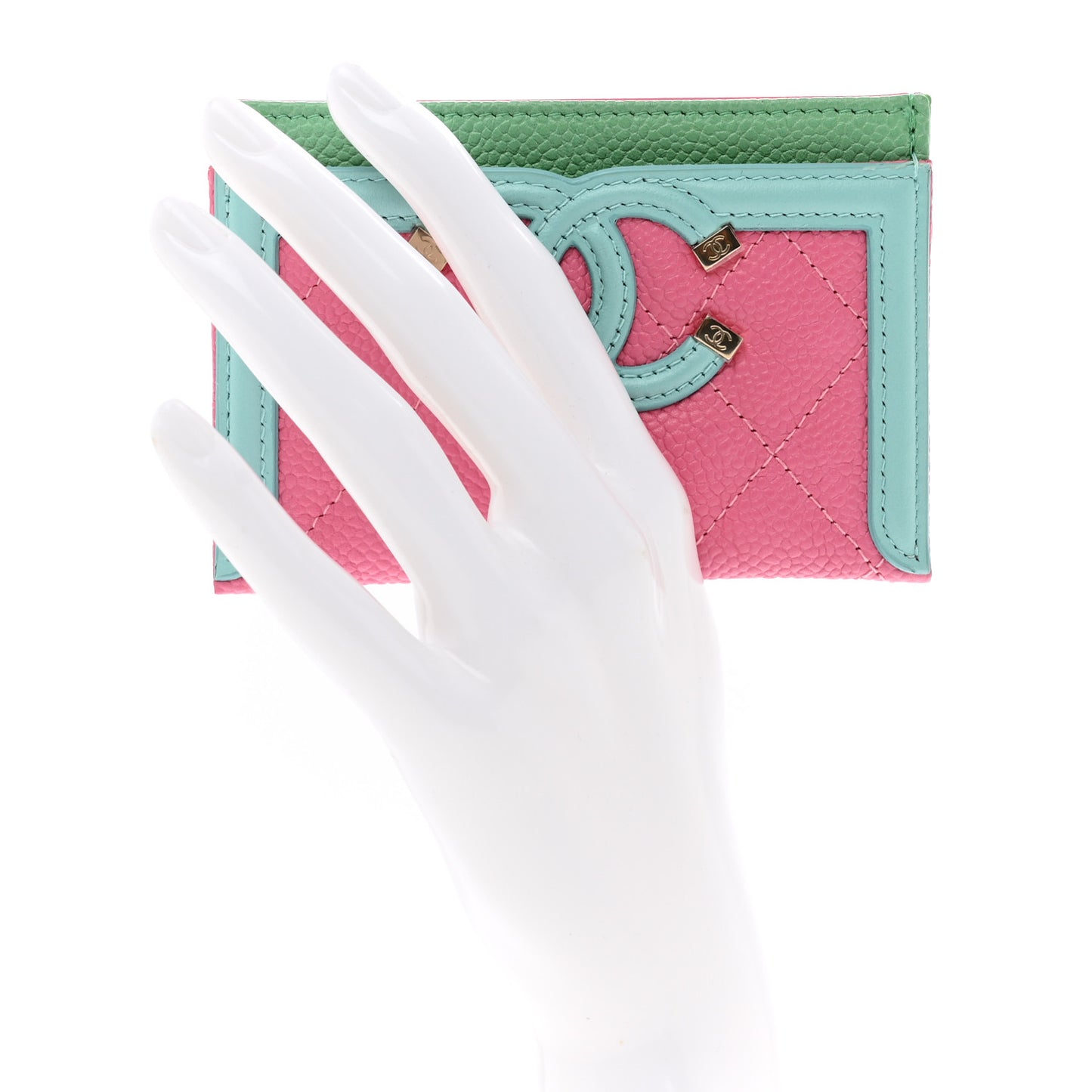Caviar Quilted CC Filigree Card Holder Pink Blue Green
