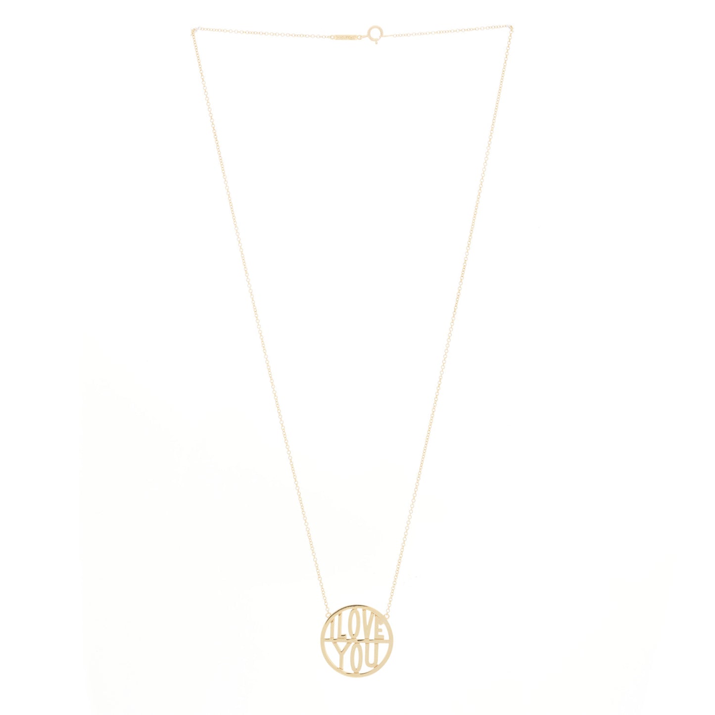 18K Yellow Gold Love You Disc Pendant Necklace