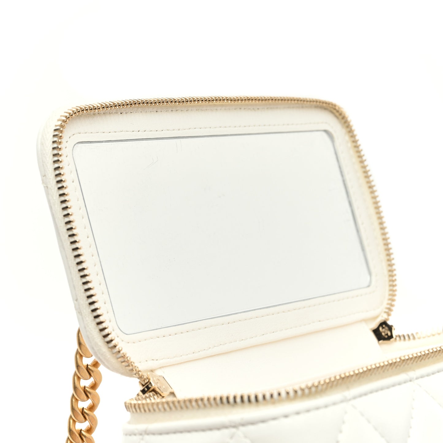 Lambskin Quilted Small Pillow Crush Vanity Case With Chain White