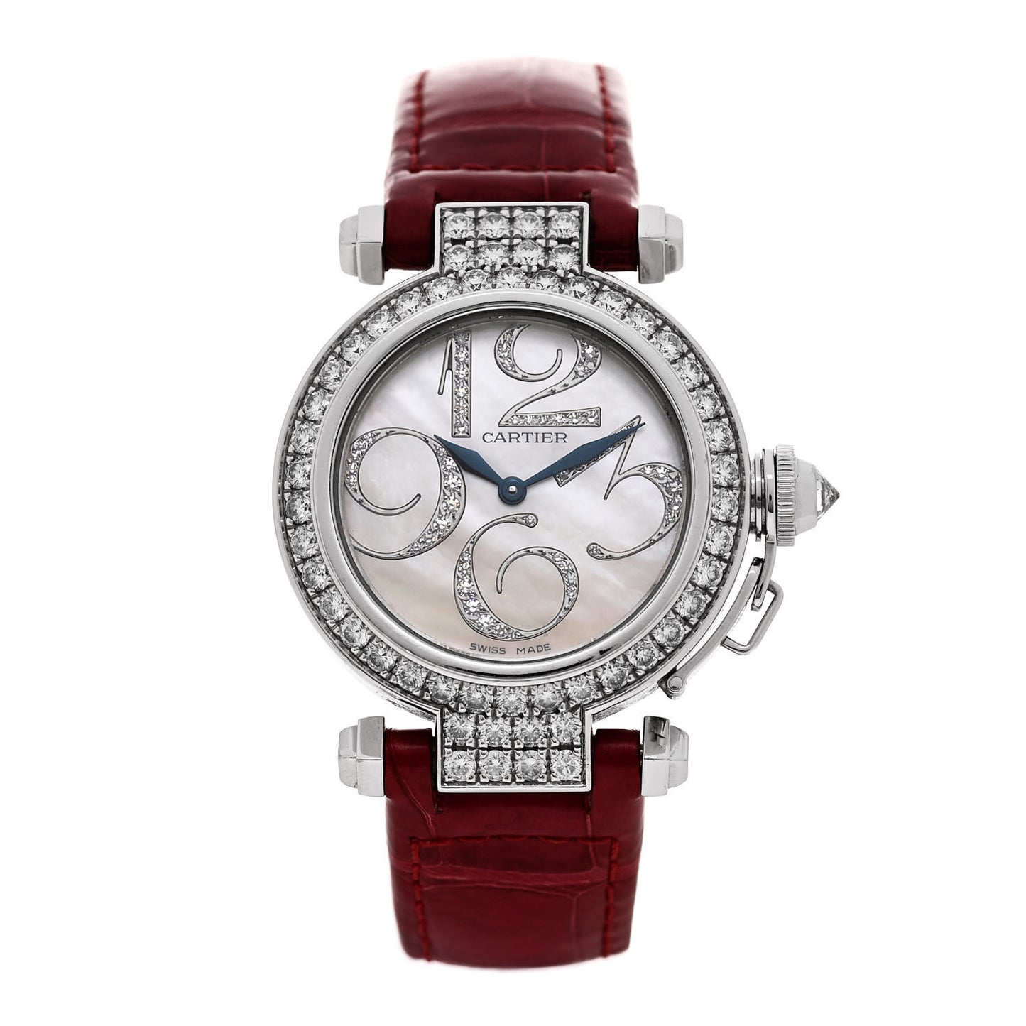 18K White Gold Alligator Diamond Bezel Mother of Pearl 32mm Pasha C Quartz Watch