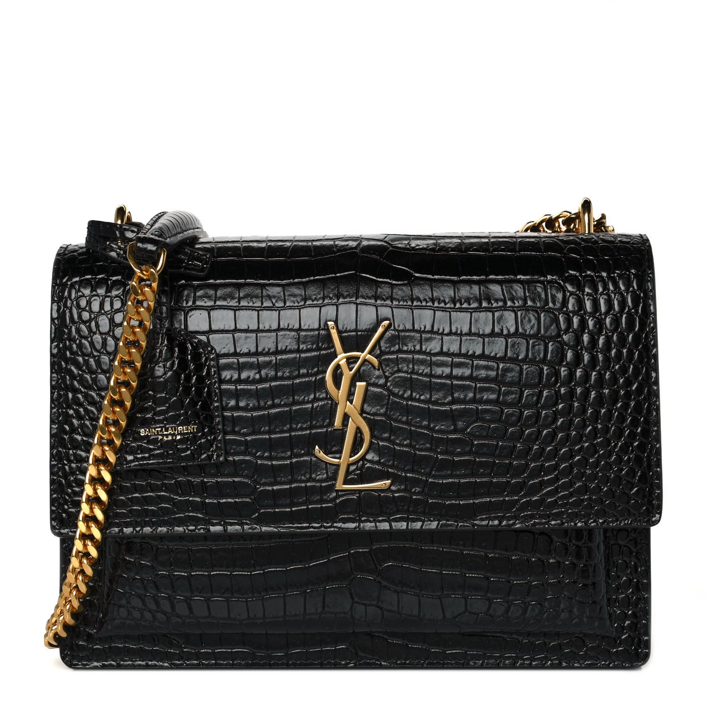 Calfskin Crocodile Embossed Medium Monogram Sunset Black