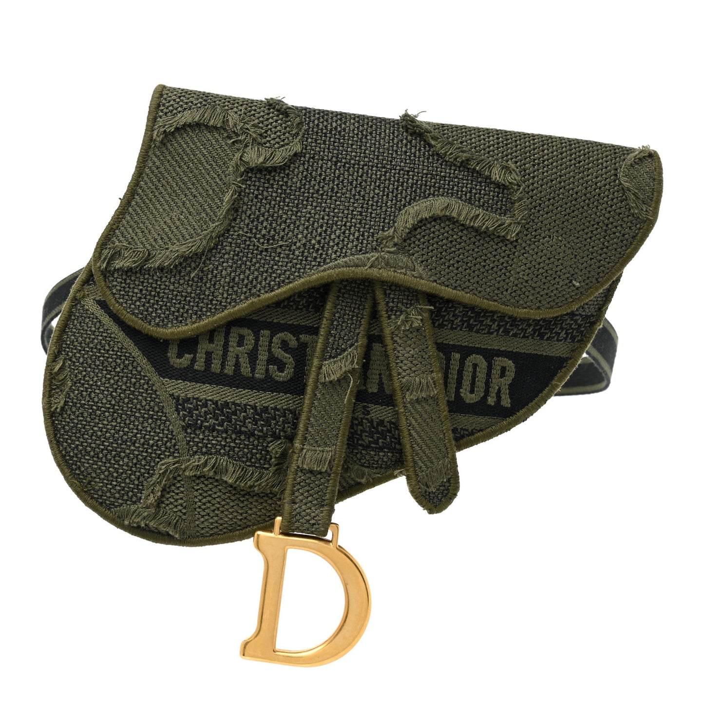 Canvas Embroidered Camouflage Saddle Belt Bag Green