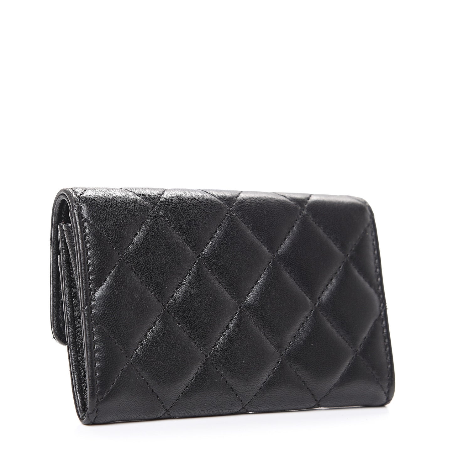 Lambskin Quilted Flap Card Holder Black