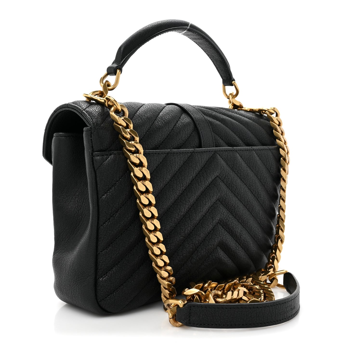 Sheepskin Matelasse Chevron Monogram Medium College Bag Black