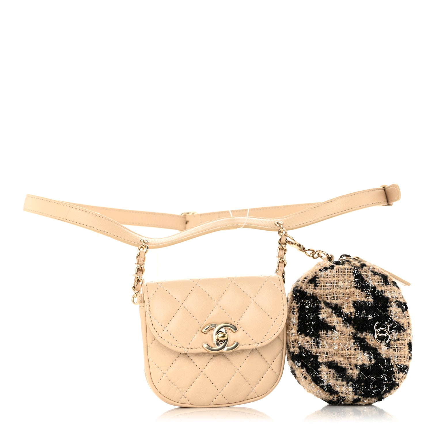 Chanel Tweed Lambskin Quilted Waist Bag With Coin Purse Beige 1 of 13