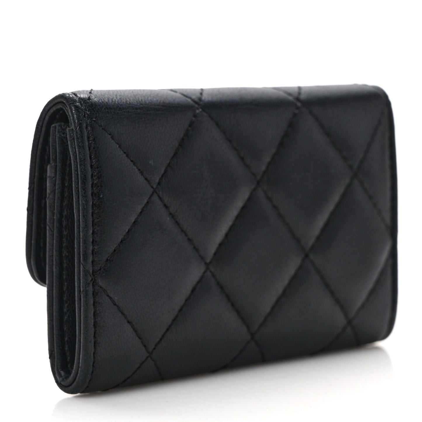 Lambskin Quilted Small Graffiti Compact Wallet Black