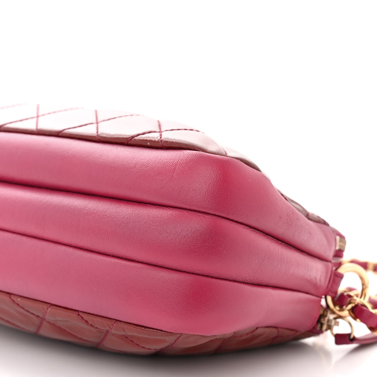 Patent Quilted Crown CC Double Zip Bag Dark Pink