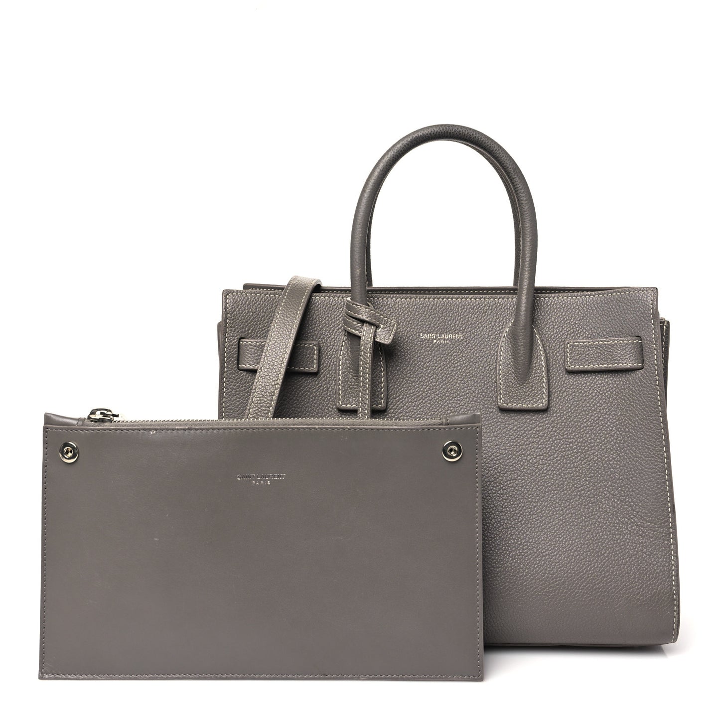 Grained Calfskin Topstich Baby Sac De Jour Grey