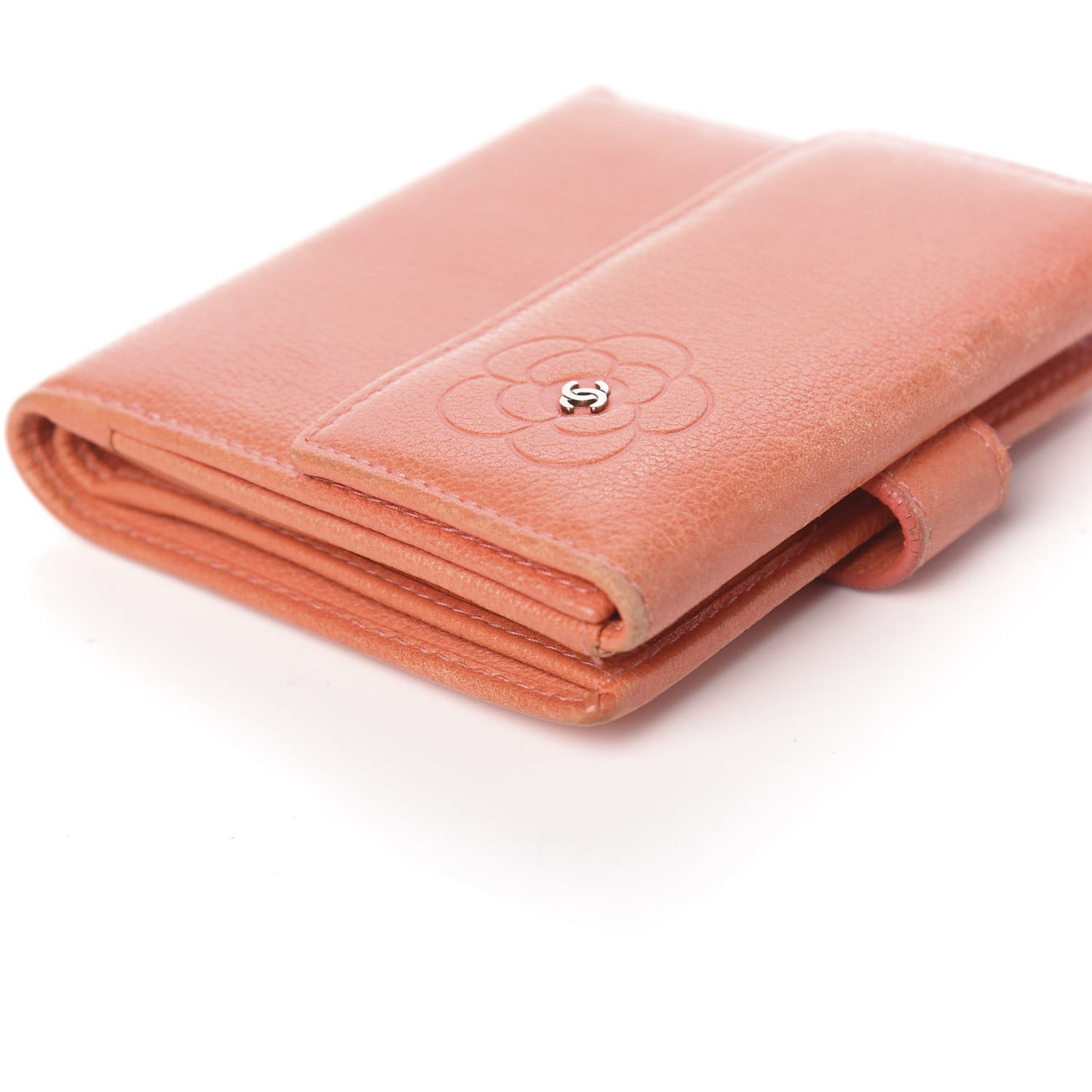Goatskin Camellia Embossed Card Holder Orange