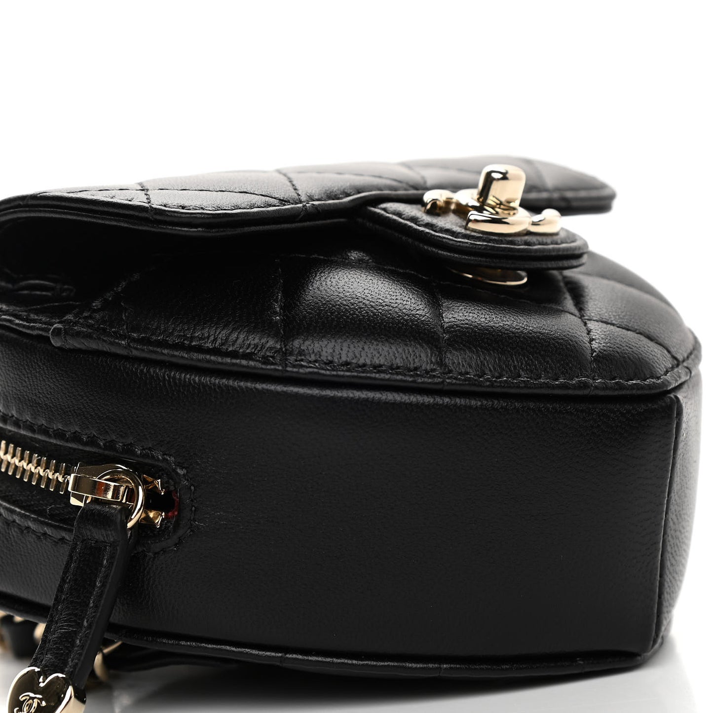 Lambskin Quilted CC In Love Heart Waist Belt Bag With Chain Black