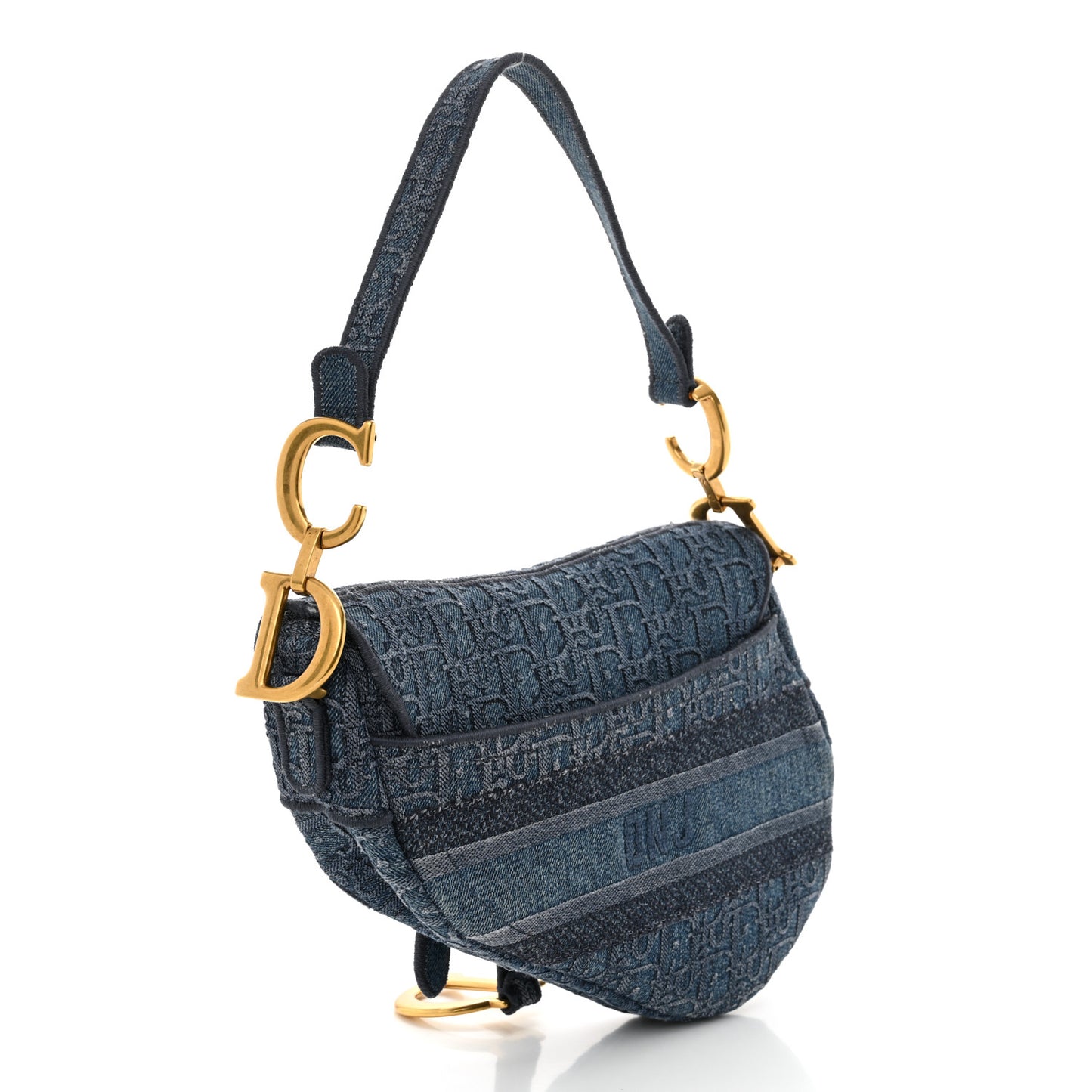 Oblique Embroidered Saddle Bag Denim Blue