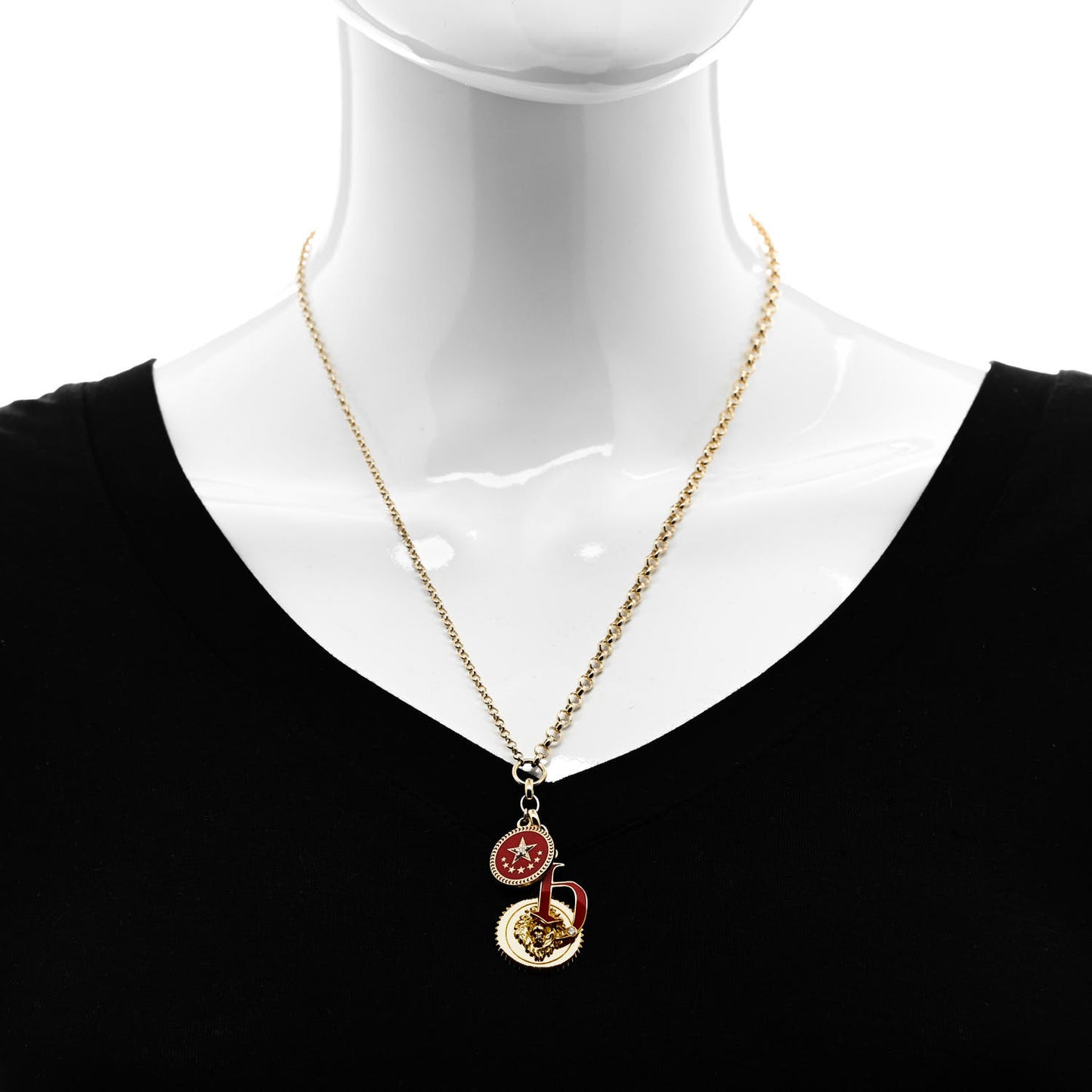 18K Yellow Gold Enamel Medium Strength Petite Champlevé Star Medallion Initial Mixed Belcher Extension Chain Necklace