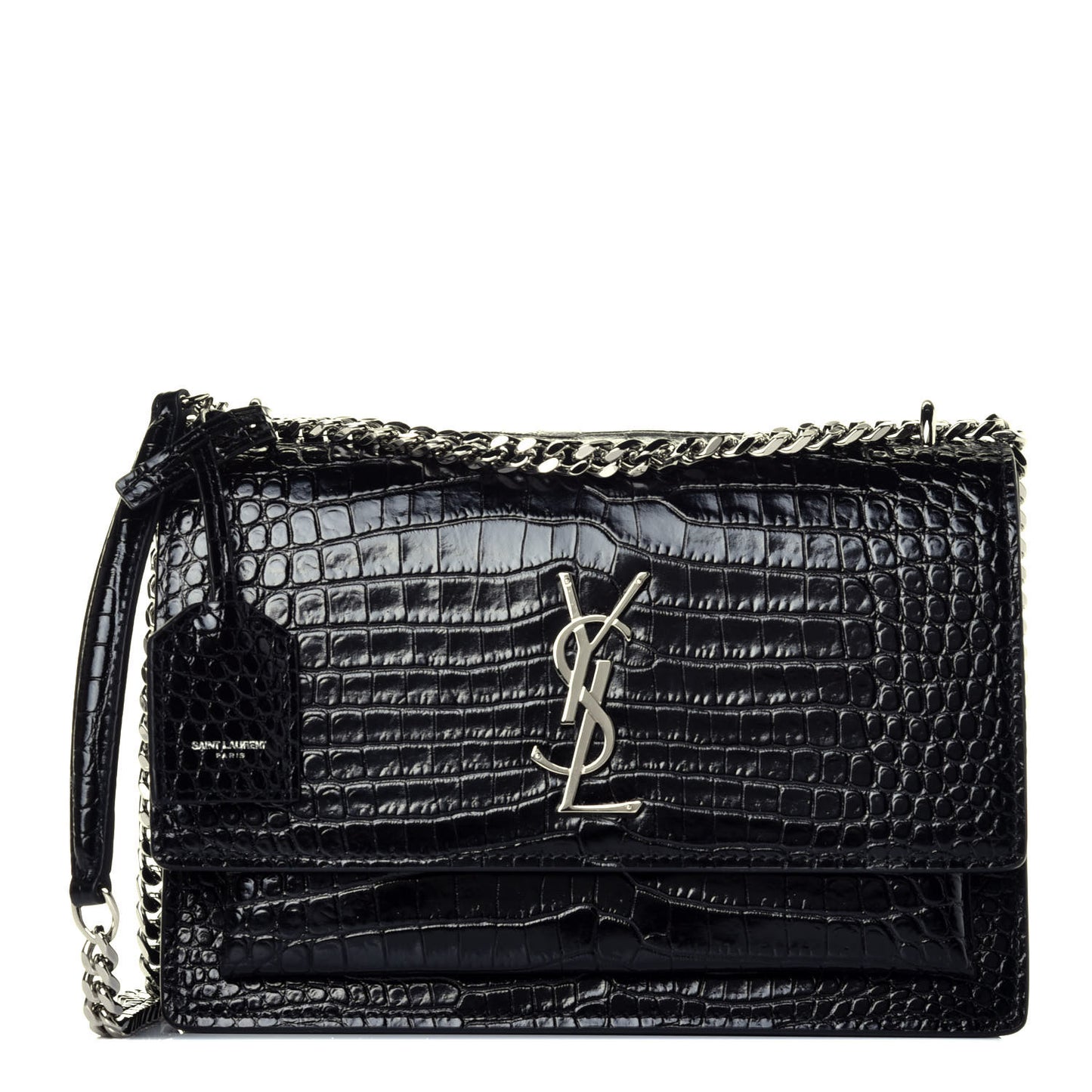 Calfskin Crocodile Embossed Medium Monogram Sunset Black